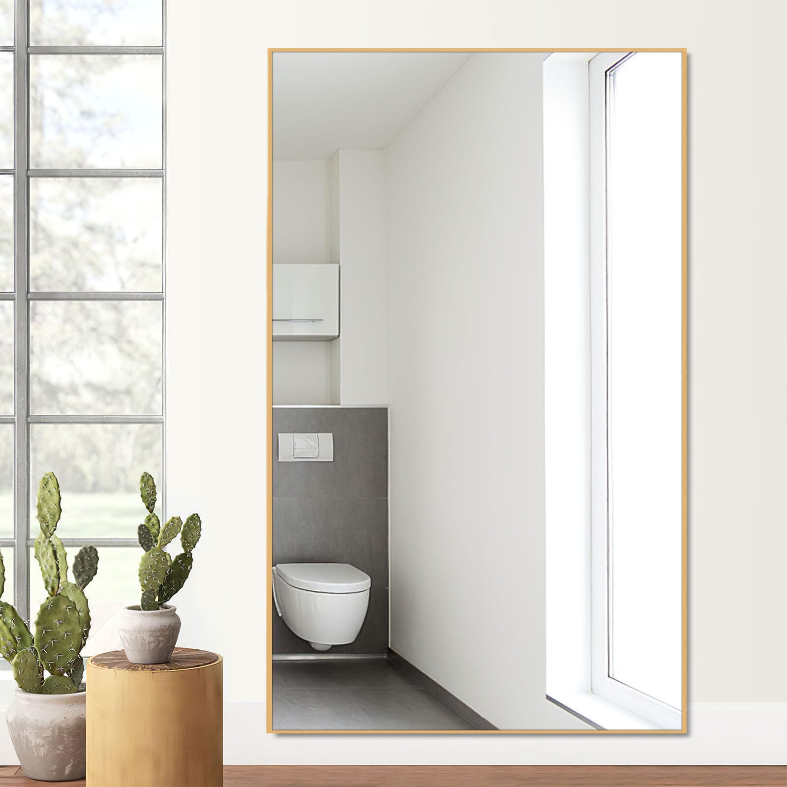 LuminareView Rectangular Framed Bathroom Wall Mirror, Gold, large