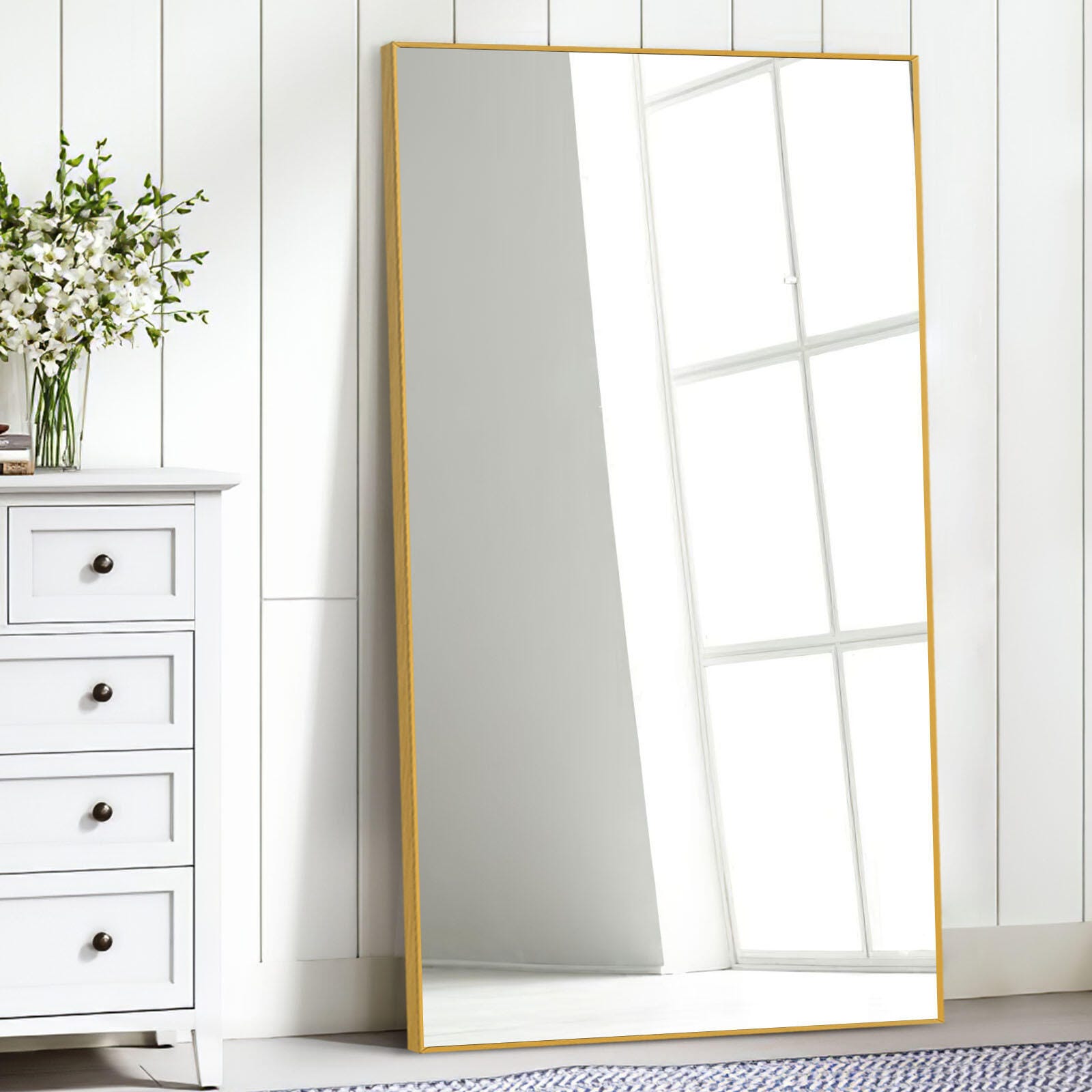 LuminareView Rectangular Framed Bathroom Wall Mirror, Gold, large