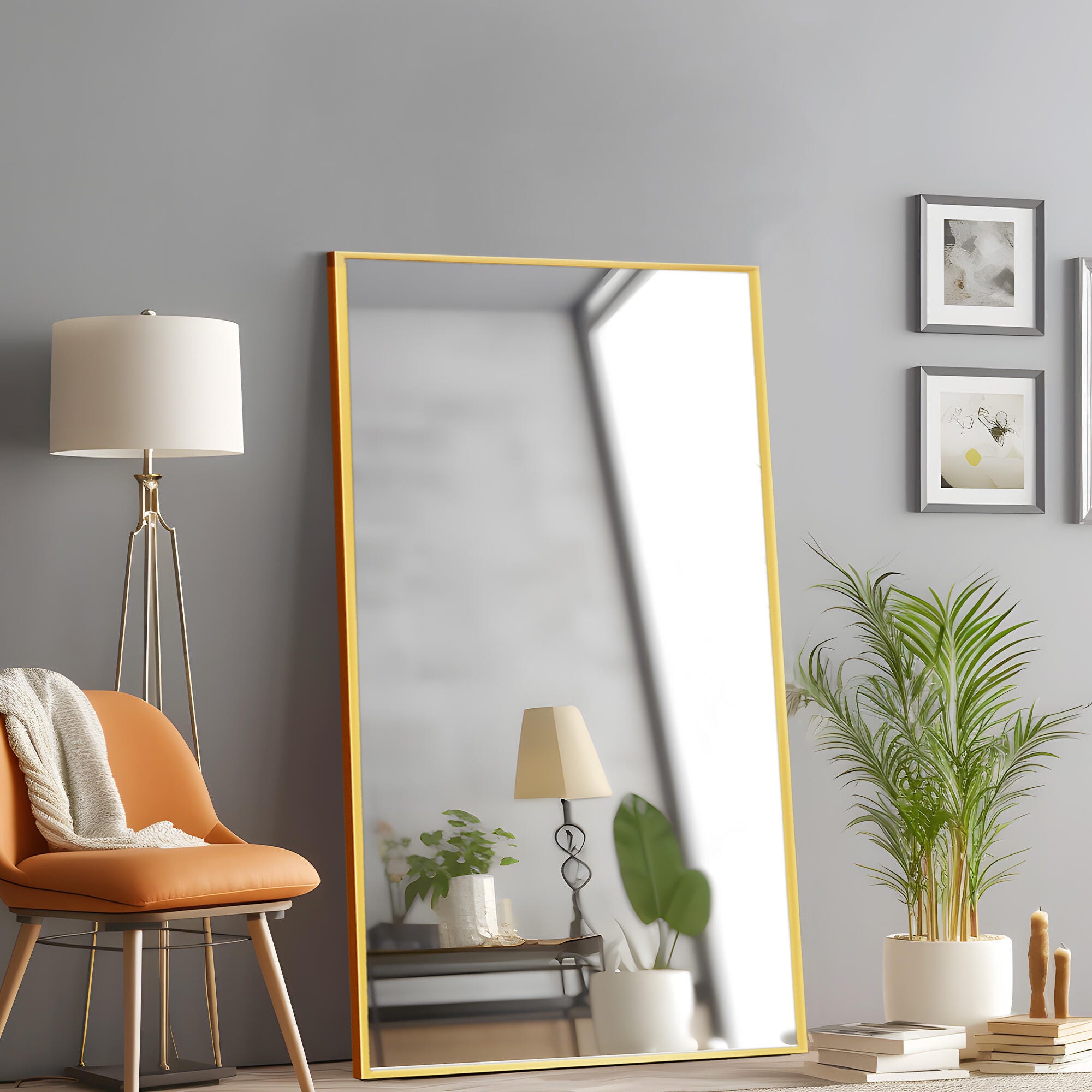 LuminareView Rectangular Framed Bathroom Wall Mirror, Gold, large