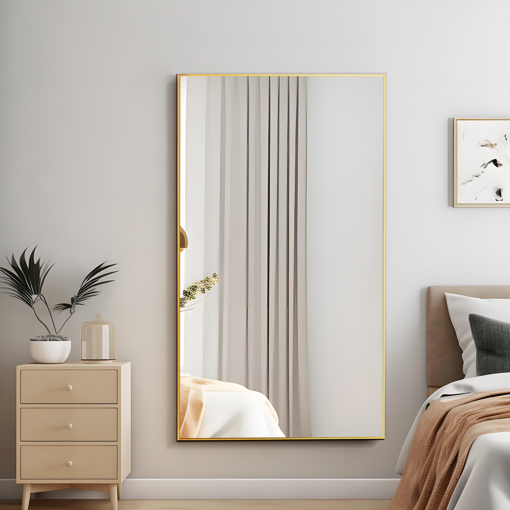 LuminareView Rectangular Framed Bathroom Wall Mirror, Gold, large