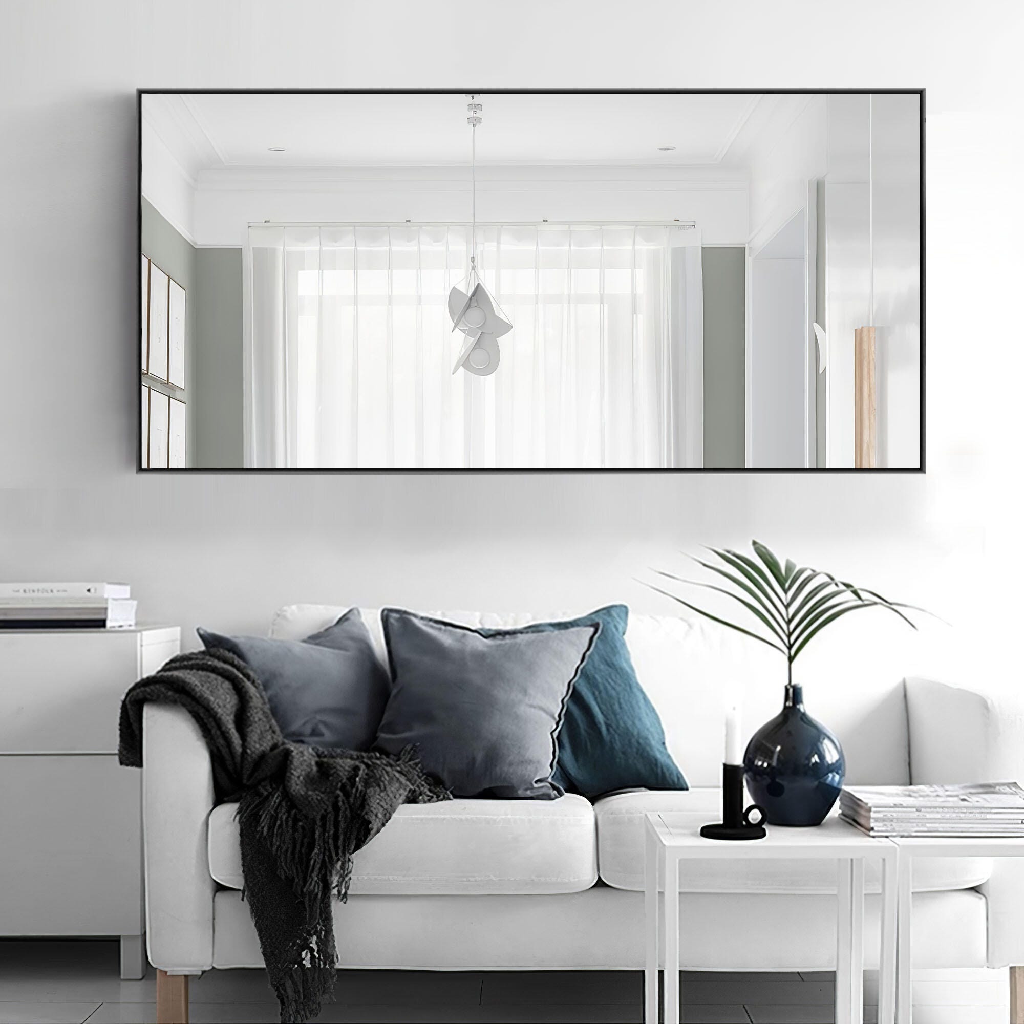 LuminareView Rectangular Framed Bathroom Wall Mirror, Black, large
