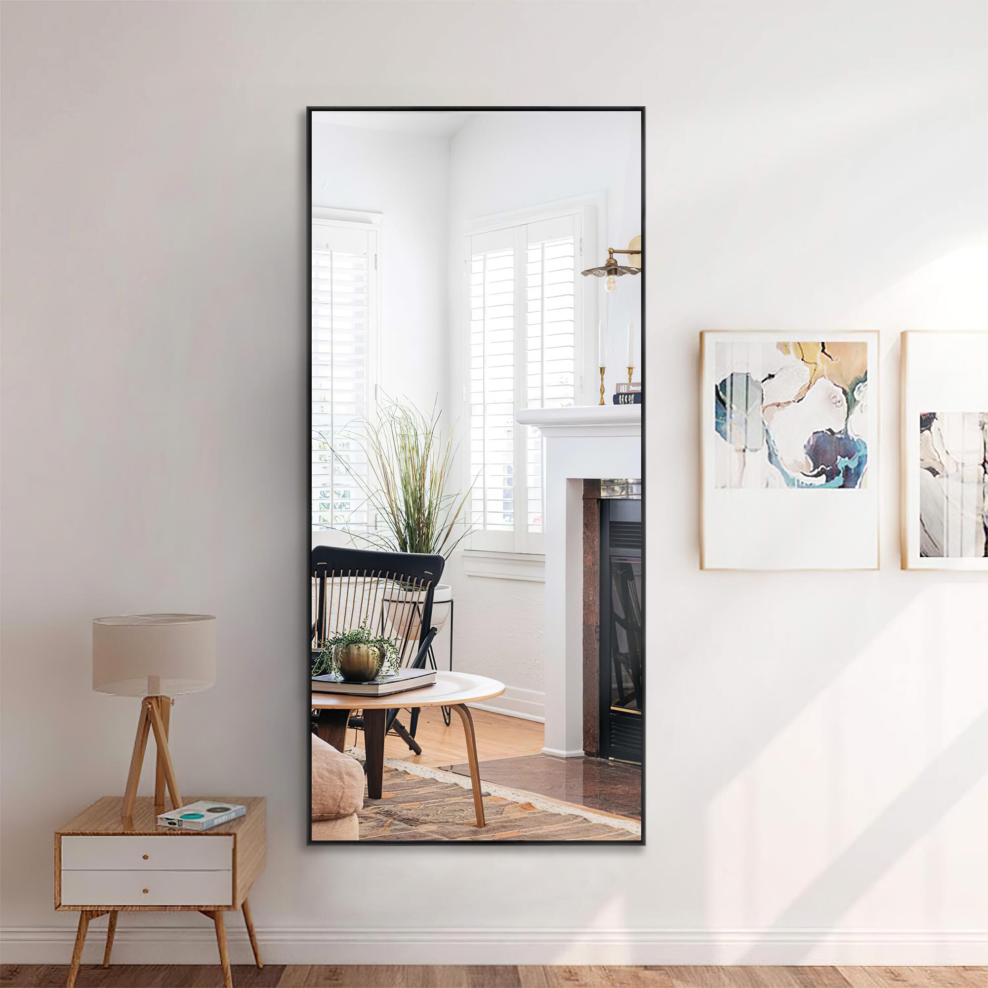 LuminareView Rectangular Framed Bathroom Wall Mirror, Black, large