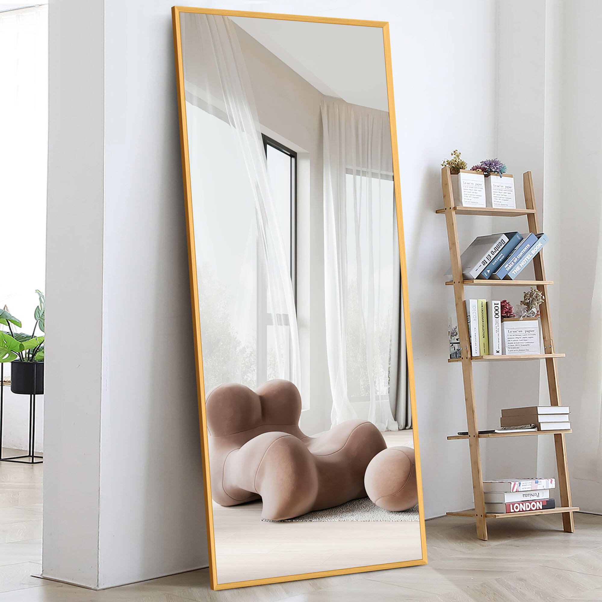 LuminareView Rectangular Framed Bathroom Wall Mirror, Gold, large