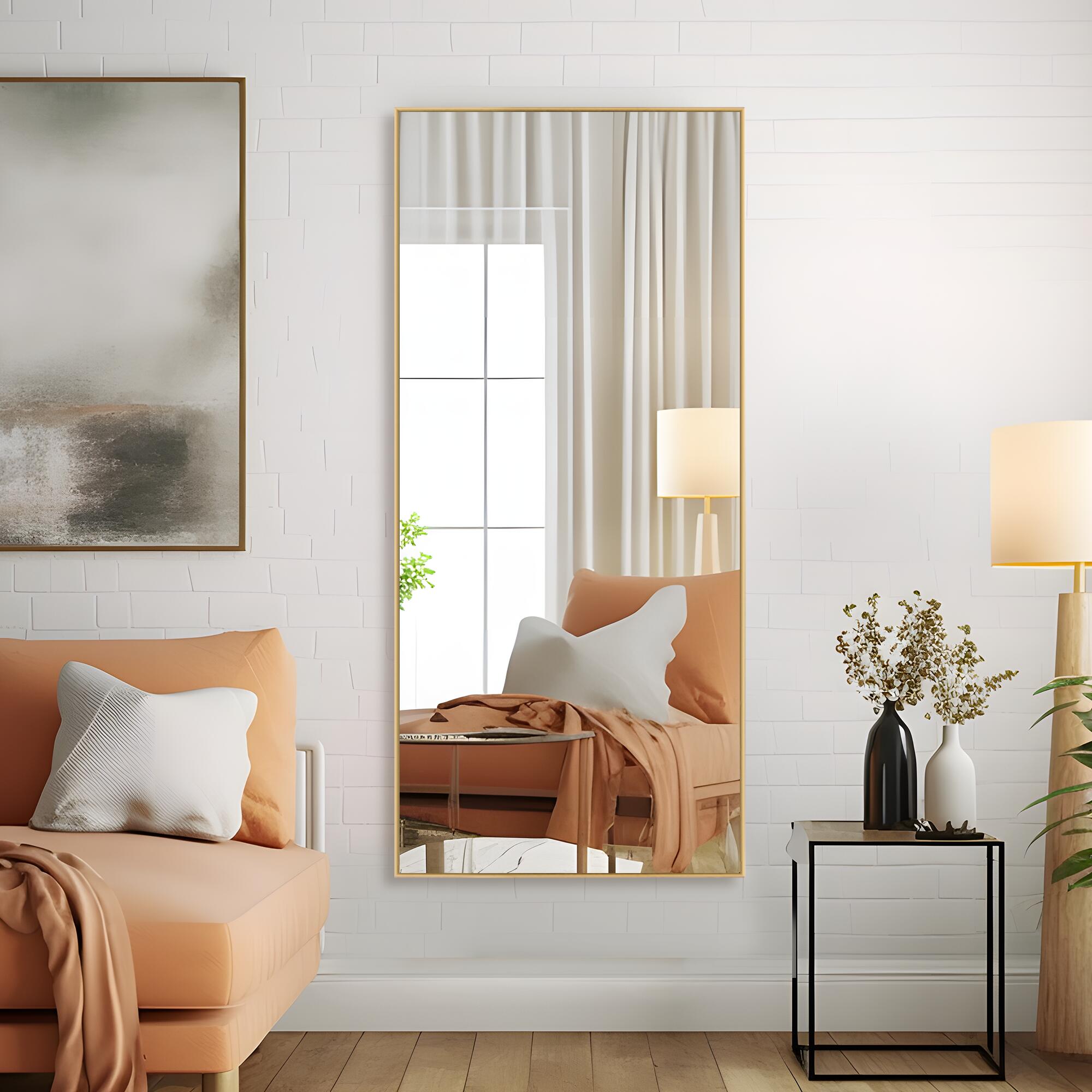 LuminareView Rectangular Framed Bathroom Wall Mirror, Gold, large