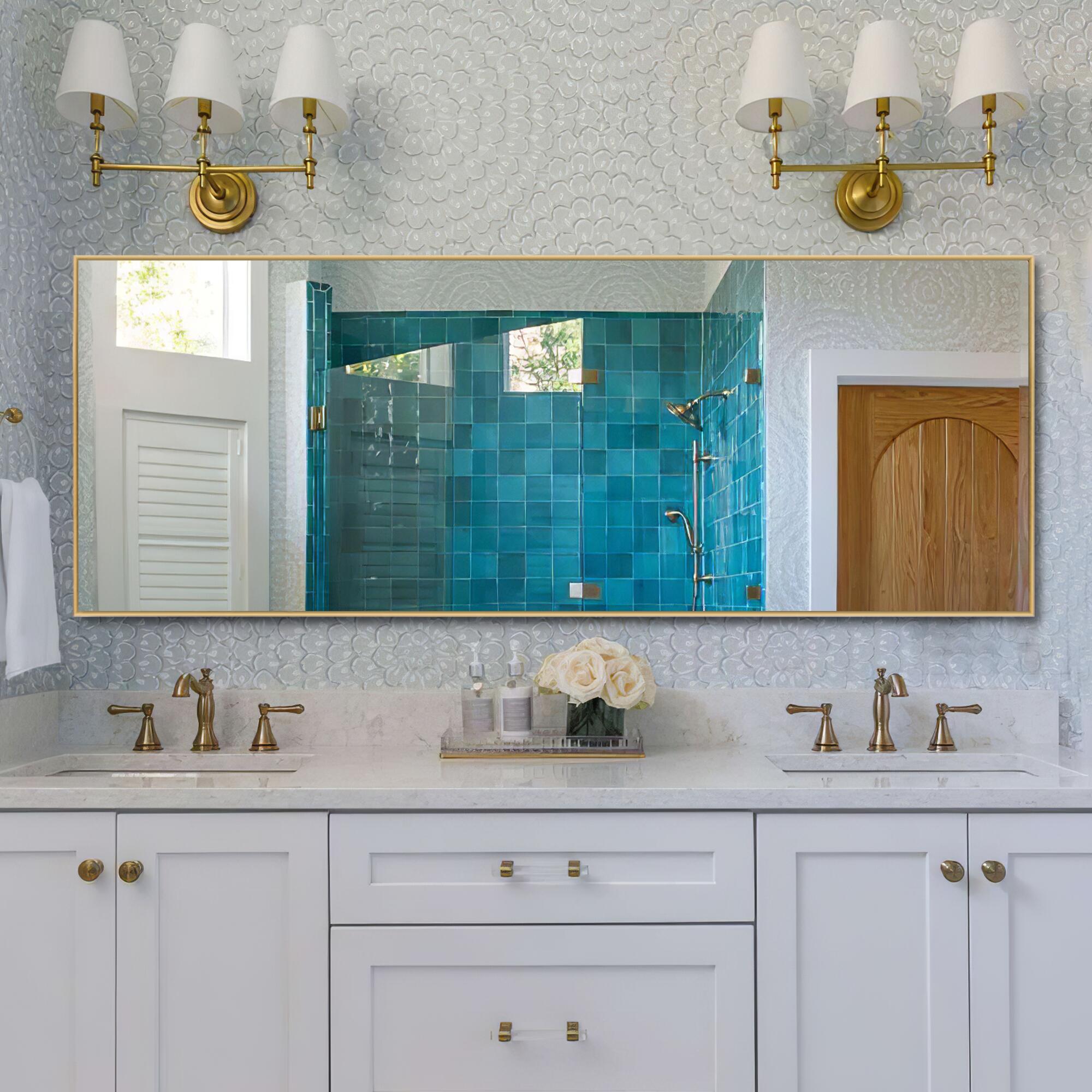 LuminareView Rectangular Framed Bathroom Wall Mirror, Gold, large