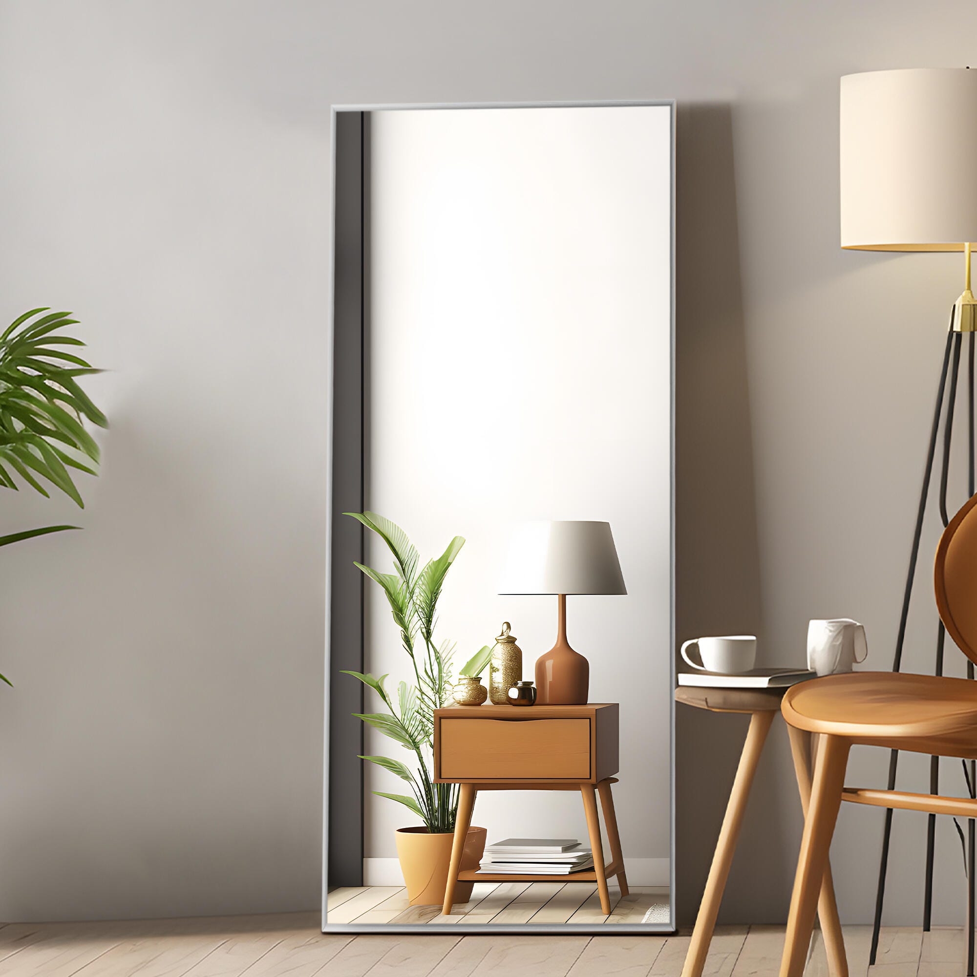 LuminareView Rectangular Framed Bathroom Wall Mirror, Silver, large