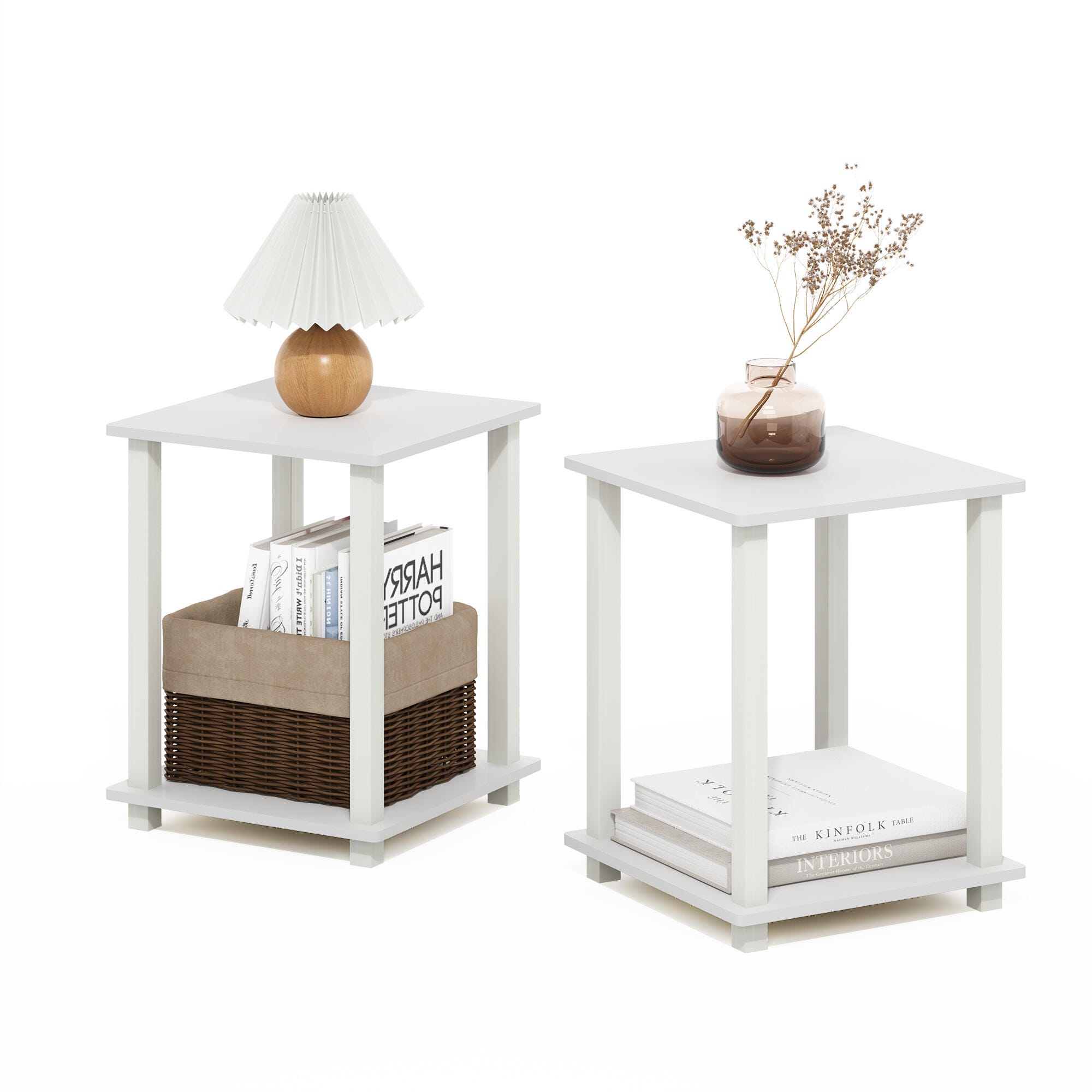 Furinno Simplistic End Table (Set of Two), White/White, large
