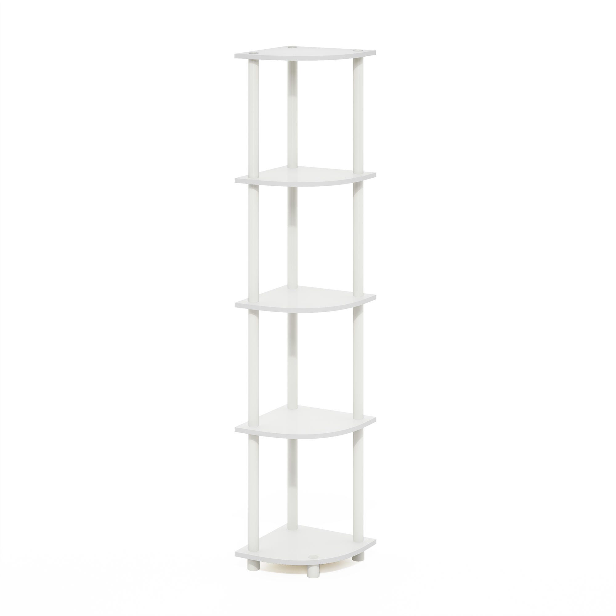Furinno Turn-N-Tube 5 Tier Corner Display Rack Multipurpose Shelving Unit, White/White, large
