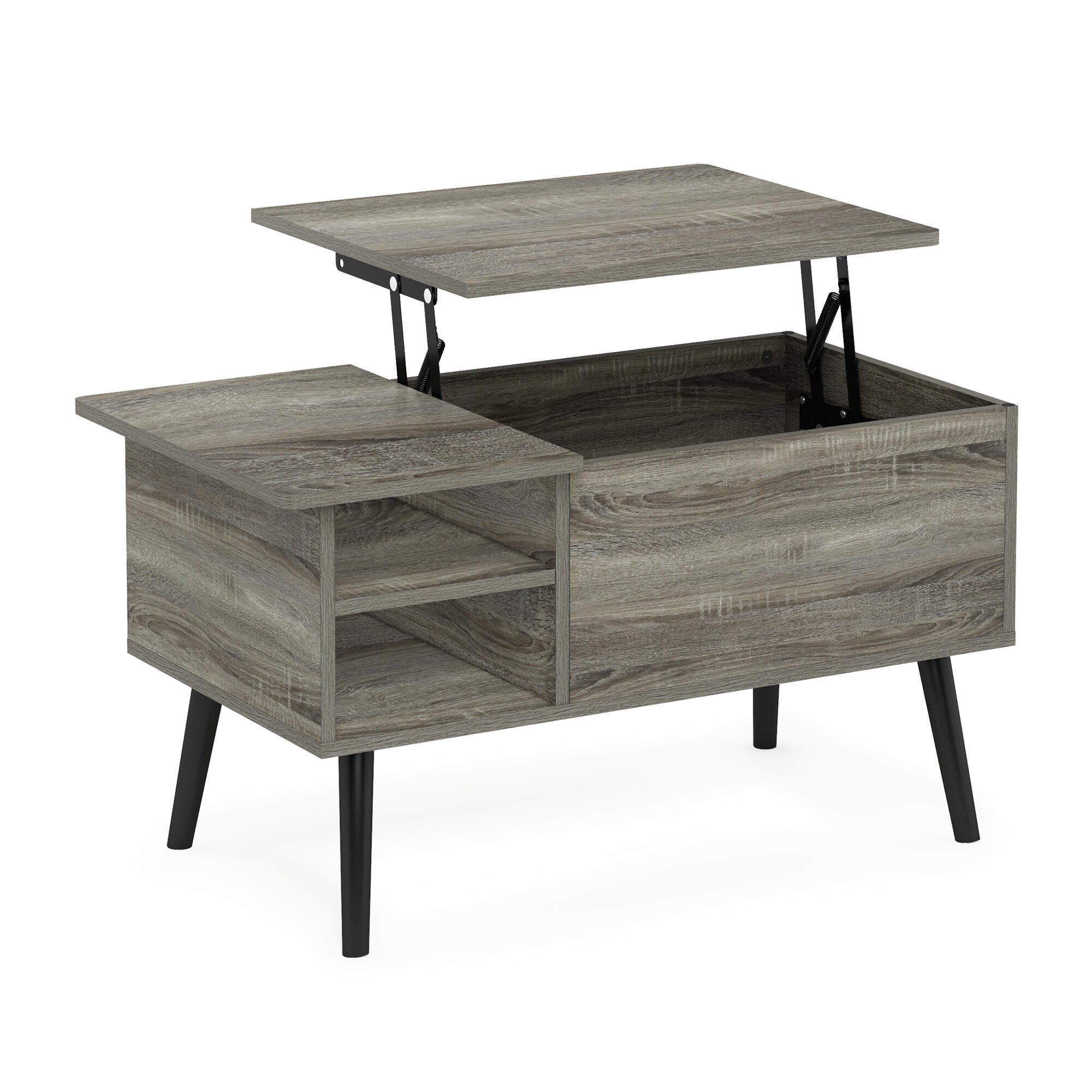 Furinno Jensen Lift Top Coffee Table With Legs, French Oak Gray, large