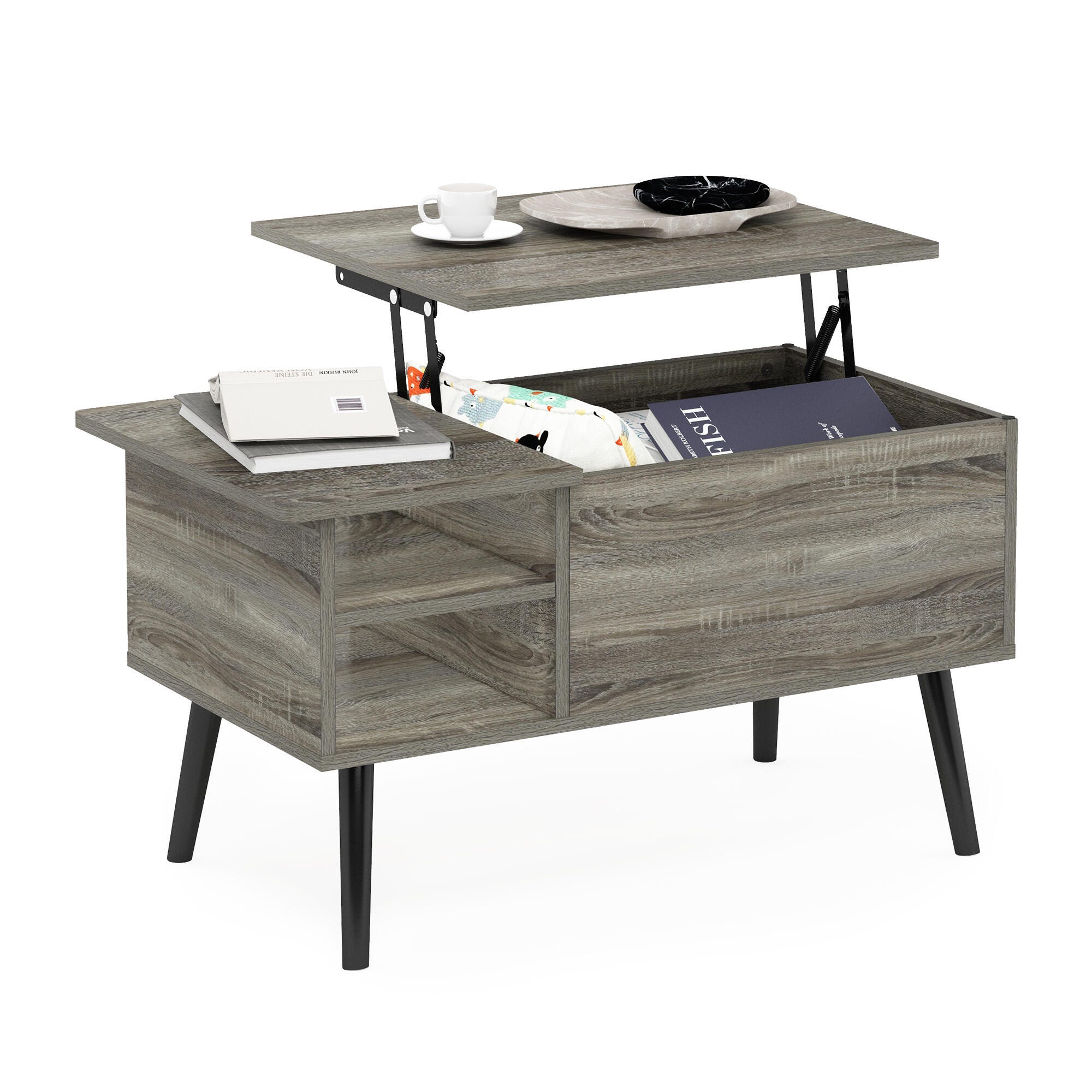Furinno Jensen Lift Top Coffee Table With Legs, French Oak Gray, large