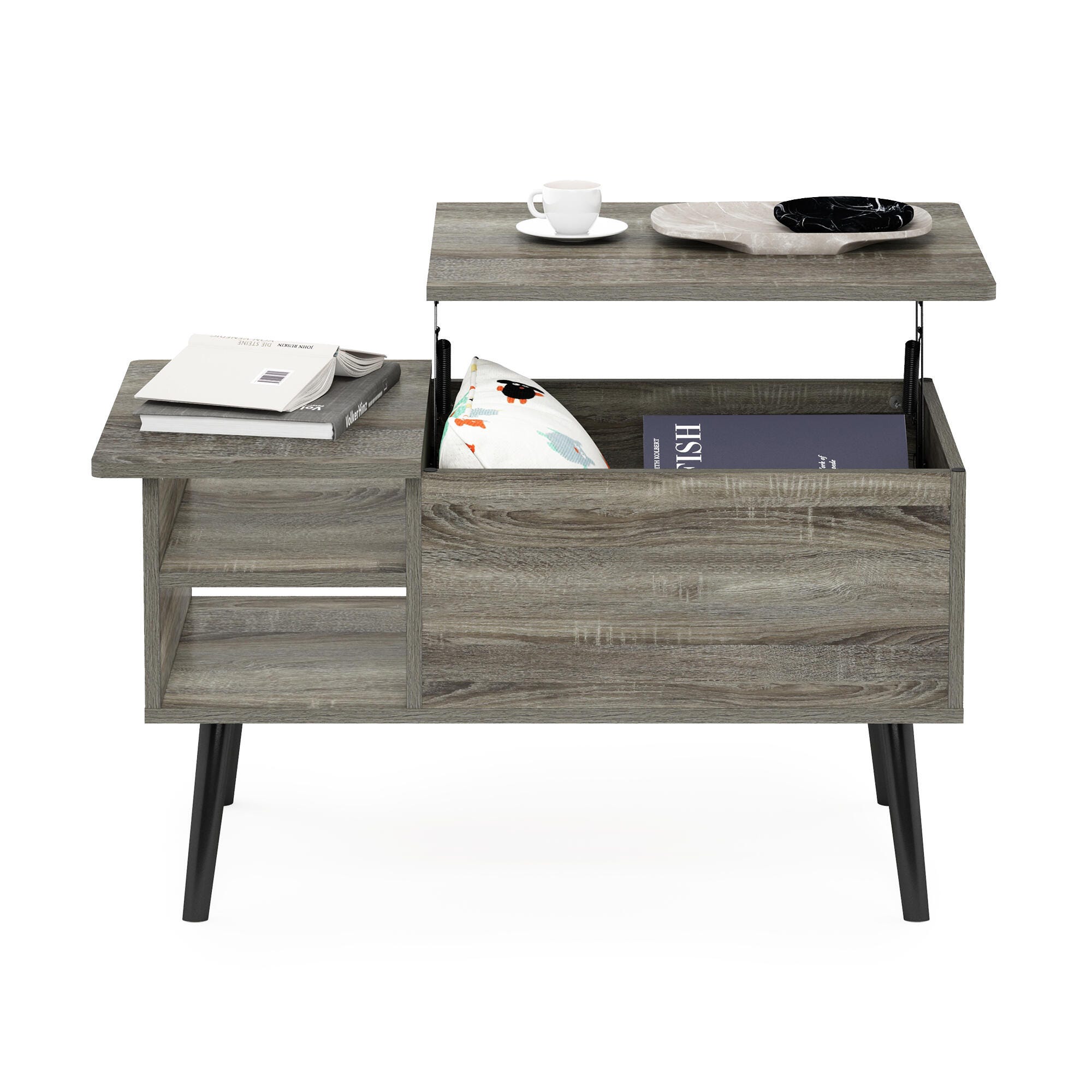 Furinno Jensen Lift Top Coffee Table With Legs, French Oak Gray, large