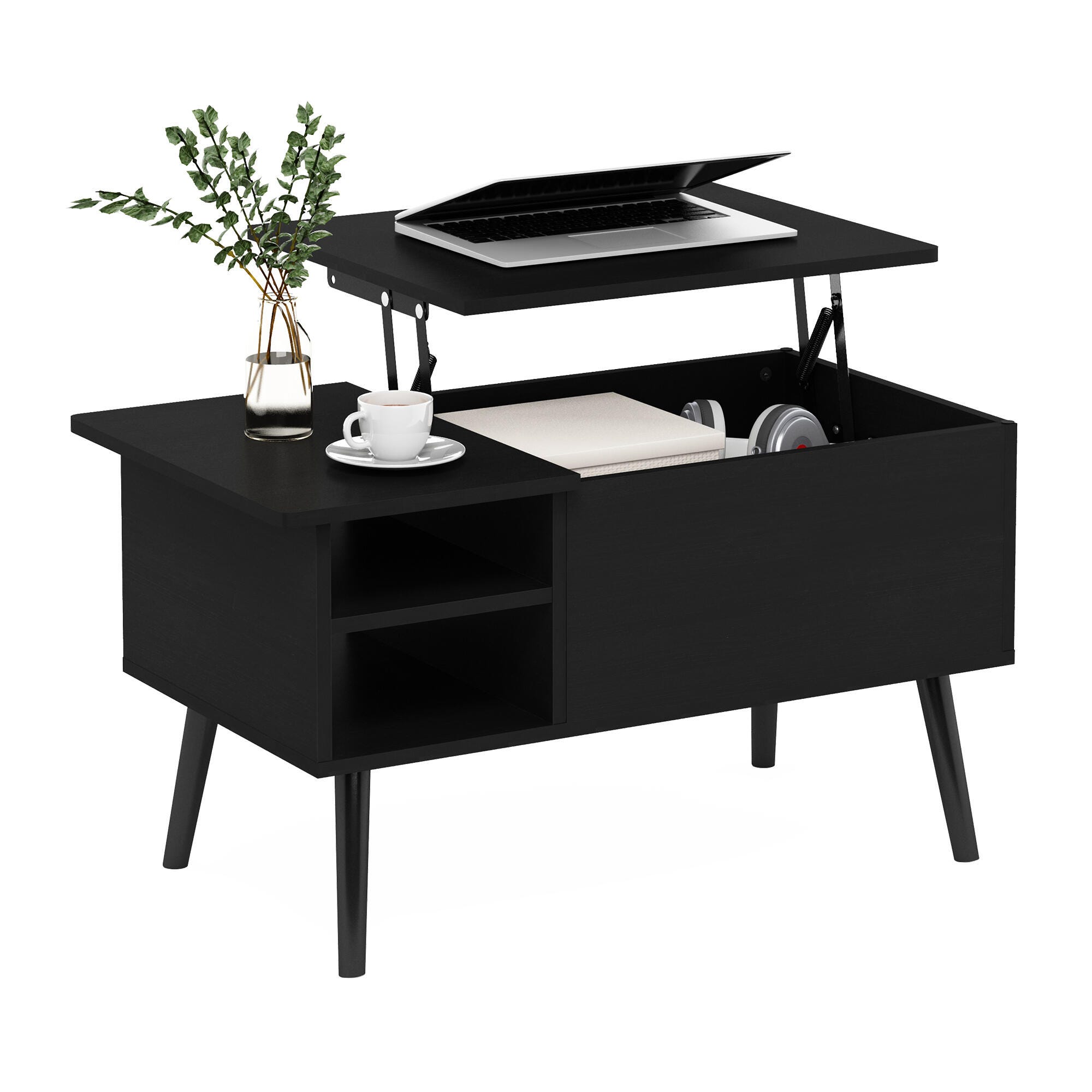 Furinno Jensen Lift Top Coffee Table With Legs, Americano, large