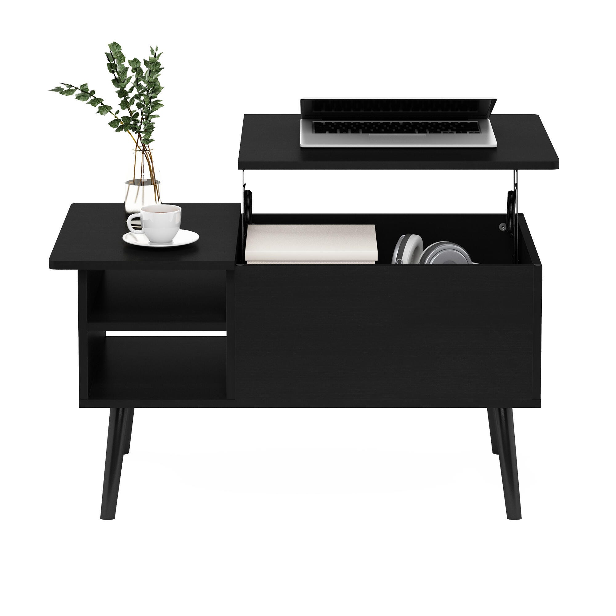 Furinno Jensen Lift Top Coffee Table With Legs, Americano, large