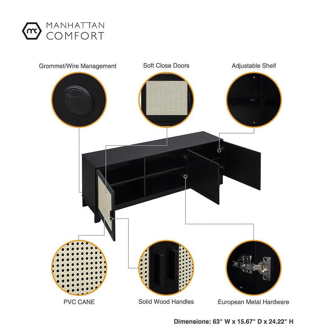 Manhattan Comfort Sheridan 63" TV Stand, Black, large