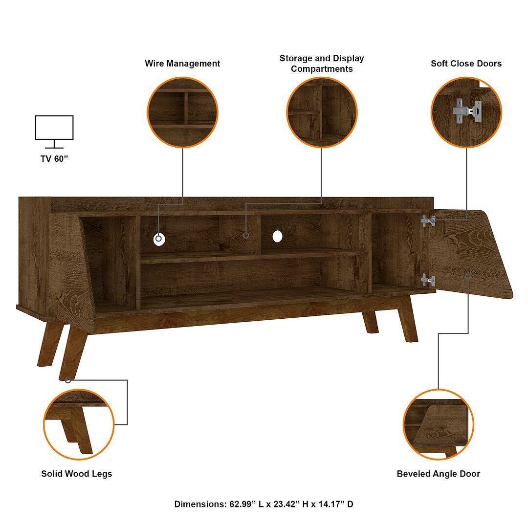Manhattan Comfort Marcus 63" TV Stand, Rustic Brown, large