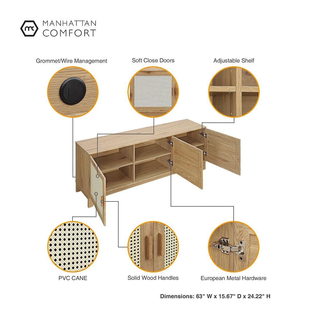 Manhattan Comfort Sheridan 63" TV Stand, Natural, large