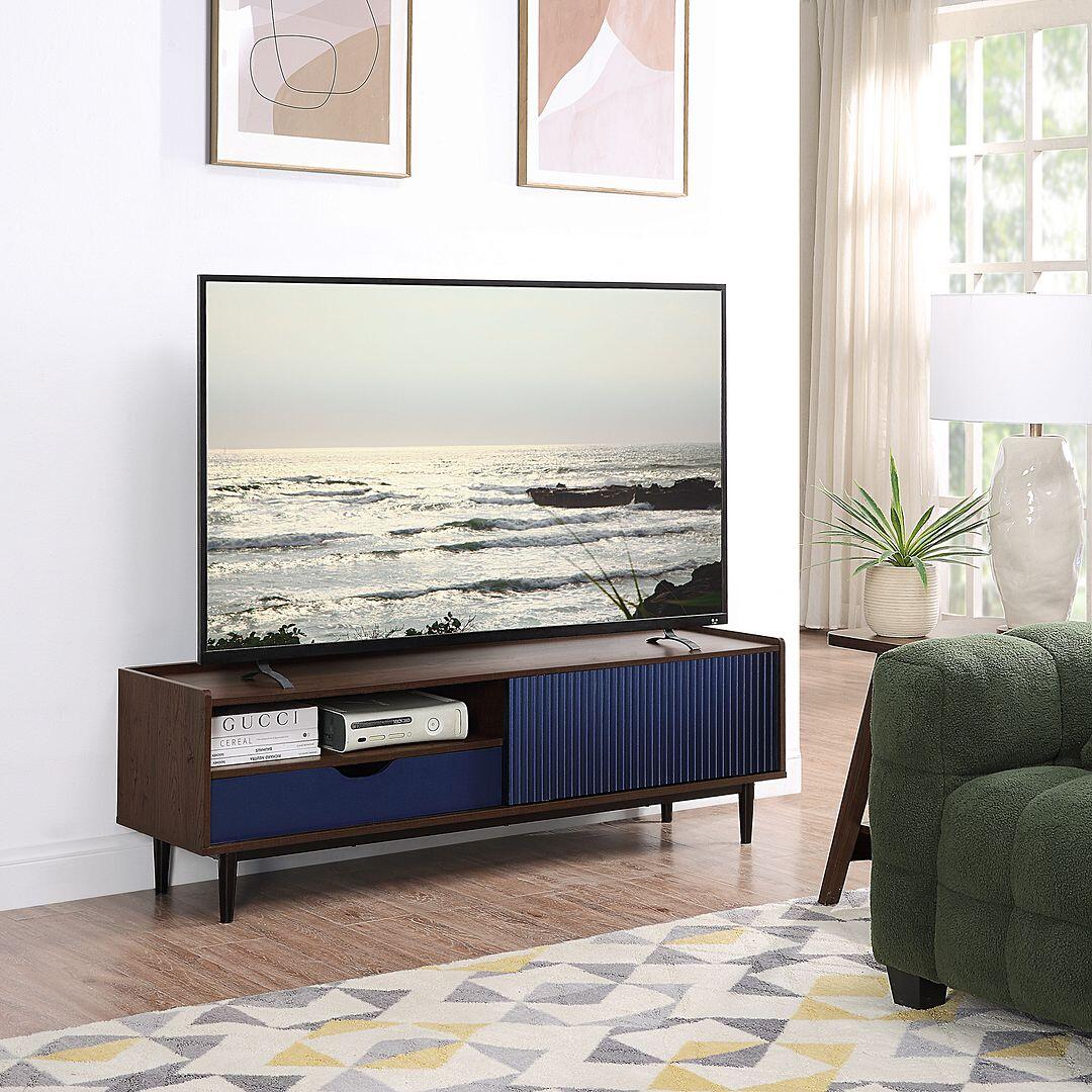 Manhattan Comfort Duane 59" TV Stand, Dark Brown/Navy Blue, rollover