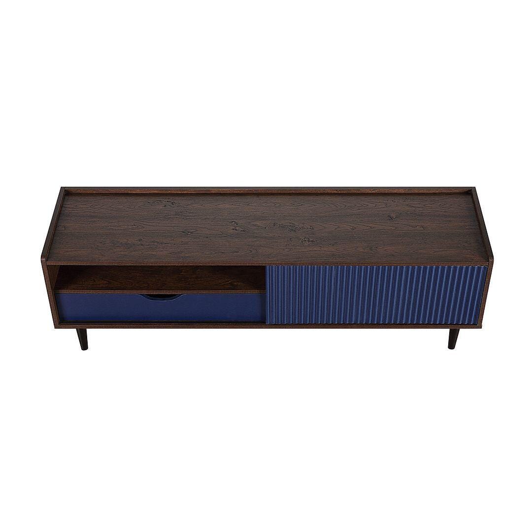 Manhattan Comfort Duane 59" TV Stand, Dark Brown/Navy Blue, large