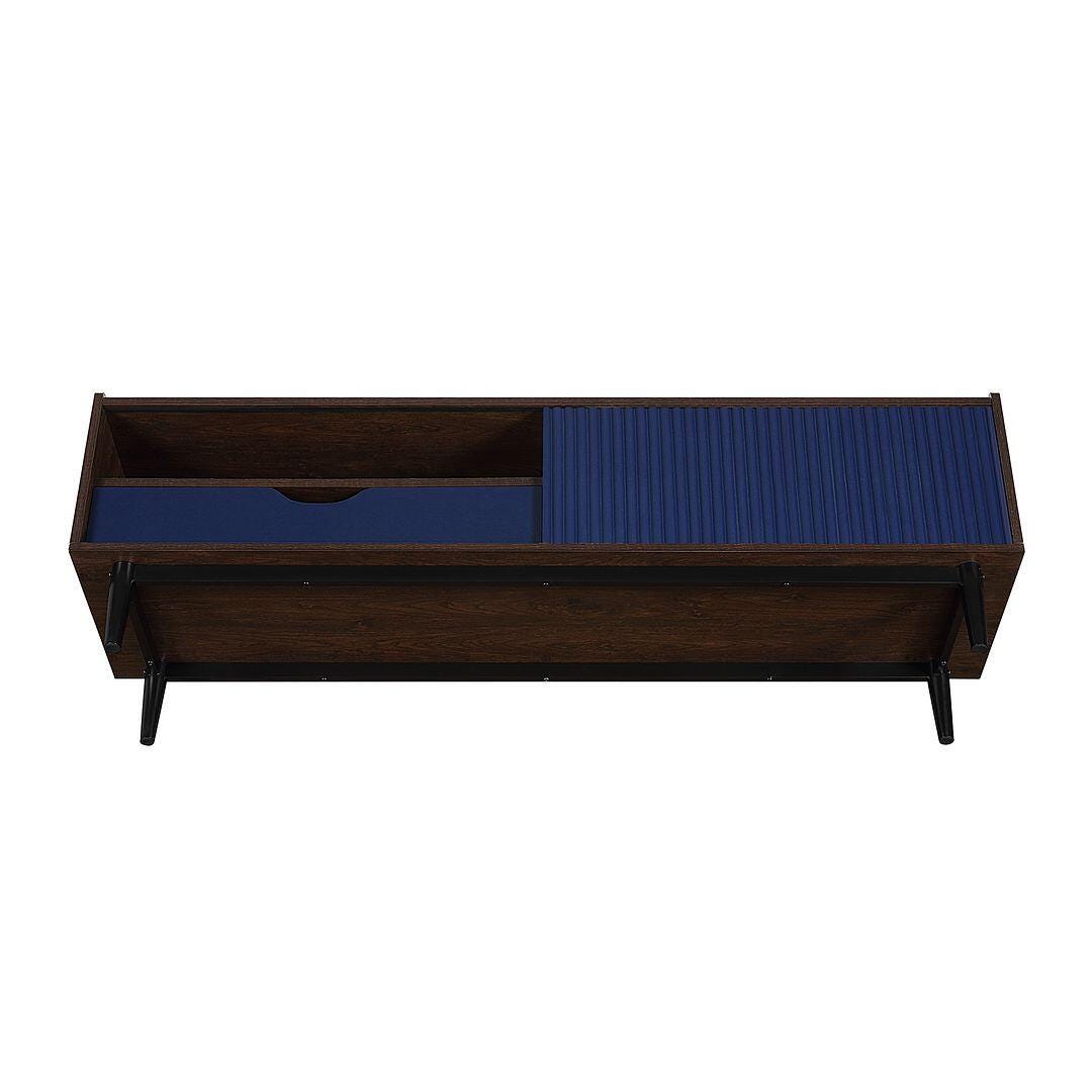 Manhattan Comfort Duane 59" TV Stand, Dark Brown/Navy Blue, large