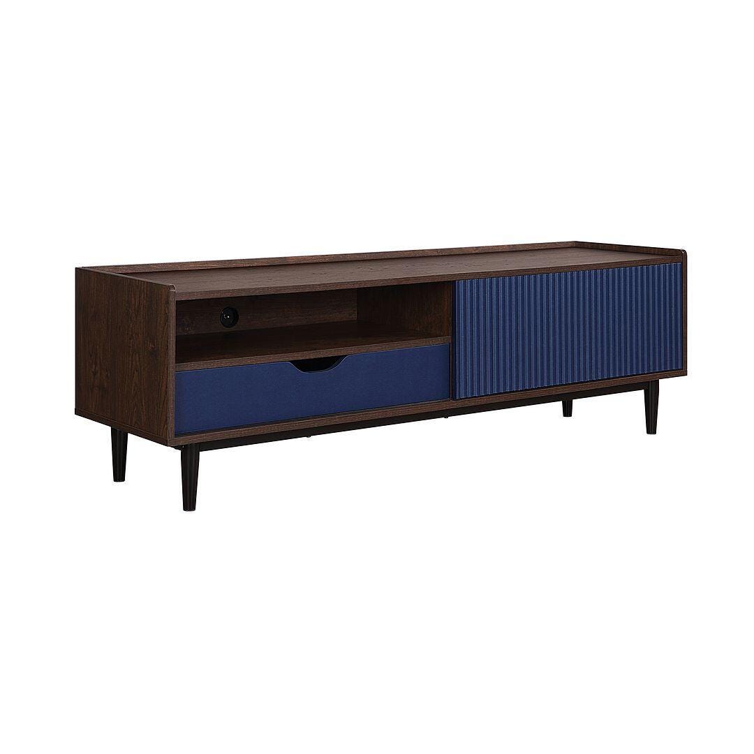 Manhattan Comfort Duane 59" TV Stand, Dark Brown/Navy Blue, large