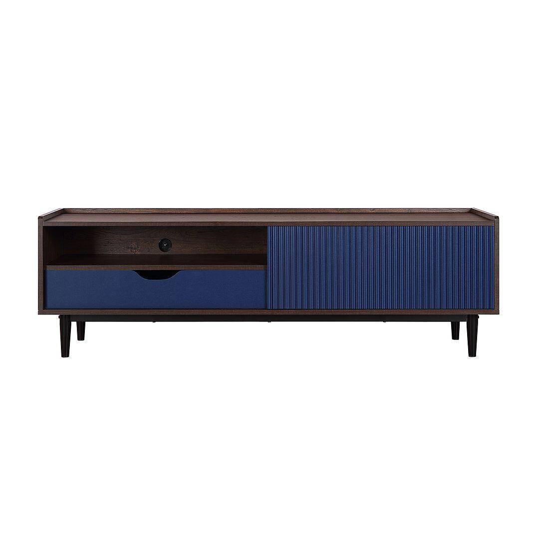 Manhattan Comfort Duane 59" TV Stand, Dark Brown/Navy Blue, large