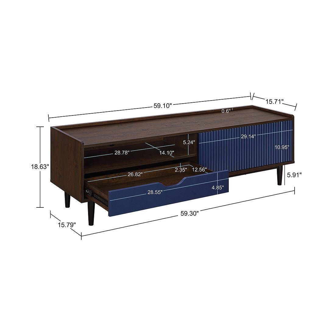 Manhattan Comfort Duane 59" TV Stand, Dark Brown/Navy Blue, large