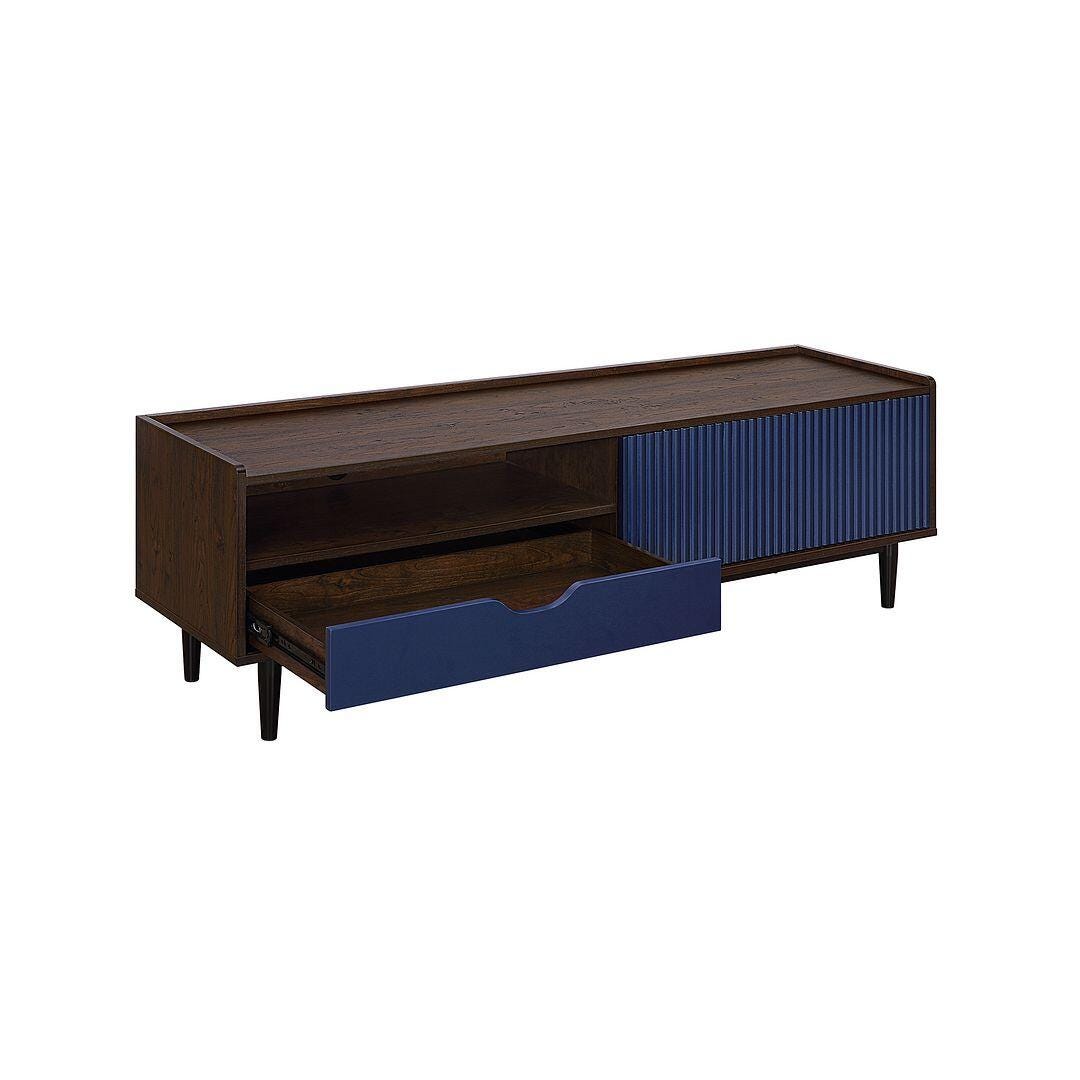 Manhattan Comfort Duane 59" TV Stand, Dark Brown/Navy Blue, large