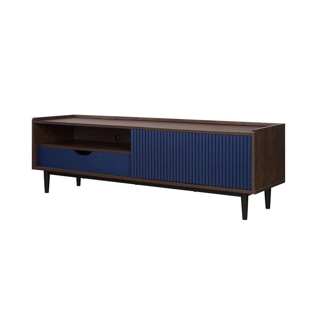 Manhattan Comfort Duane 59" TV Stand, Dark Brown/Navy Blue, large