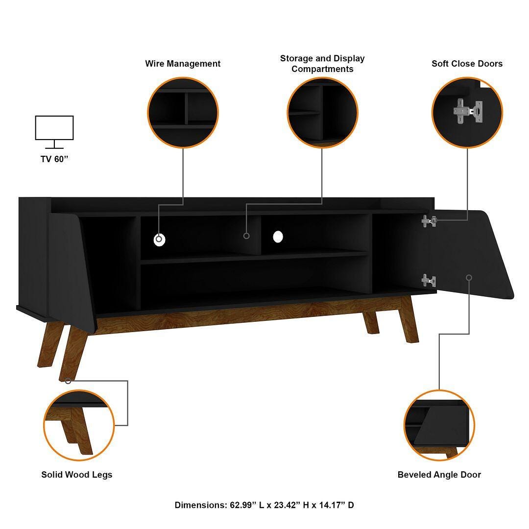 Manhattan Comfort Marcus 63" TV Stand, Matte Black, large
