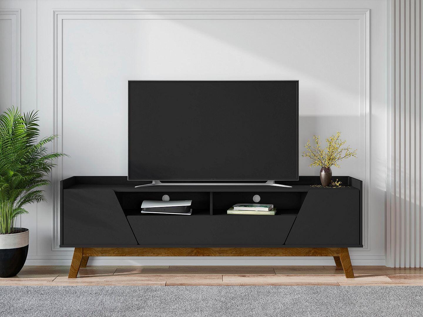 Manhattan Comfort Marcus 71" TV Stand, Matte Black, large