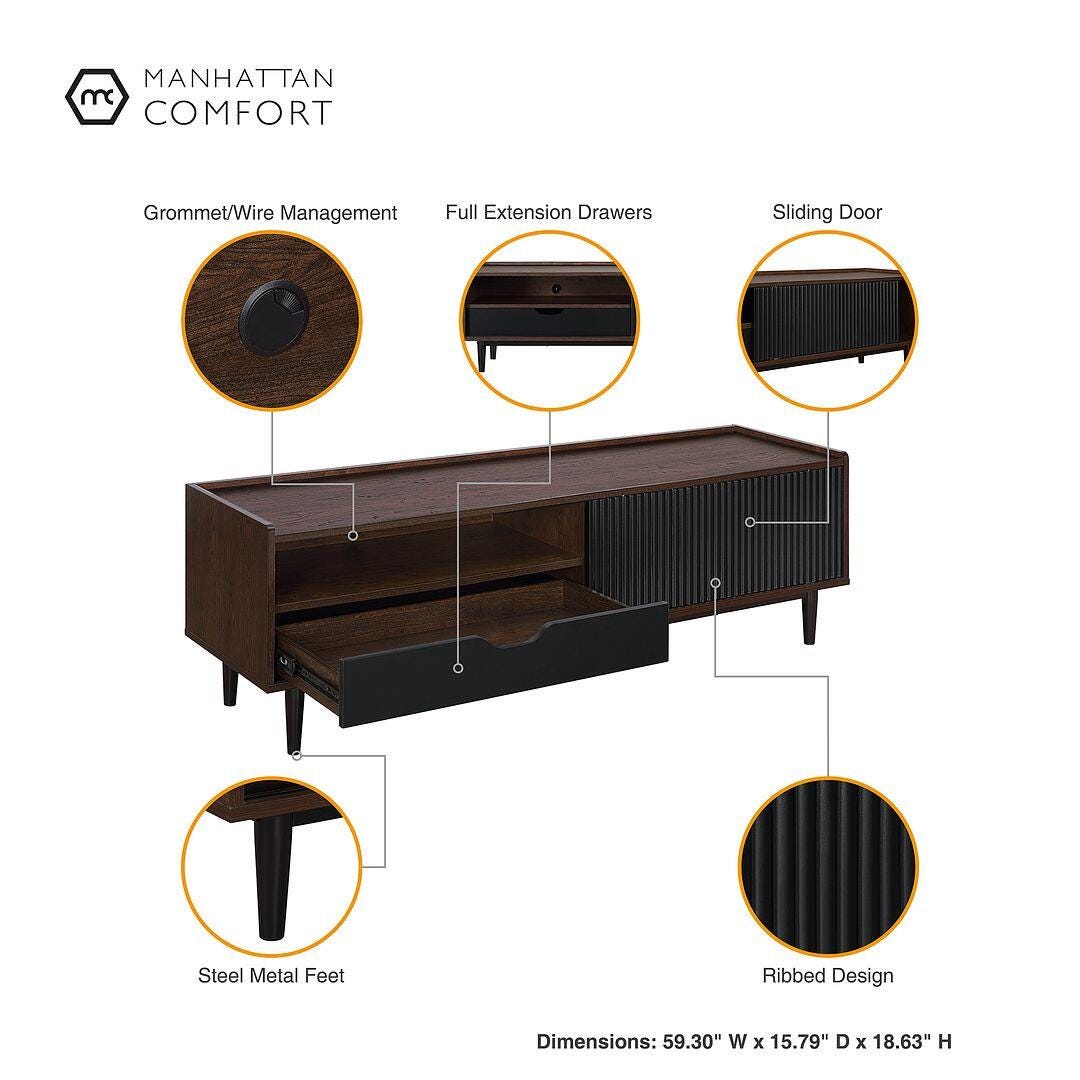 Manhattan Comfort Duane 59" TV Stand, Dark Brown/Black, large