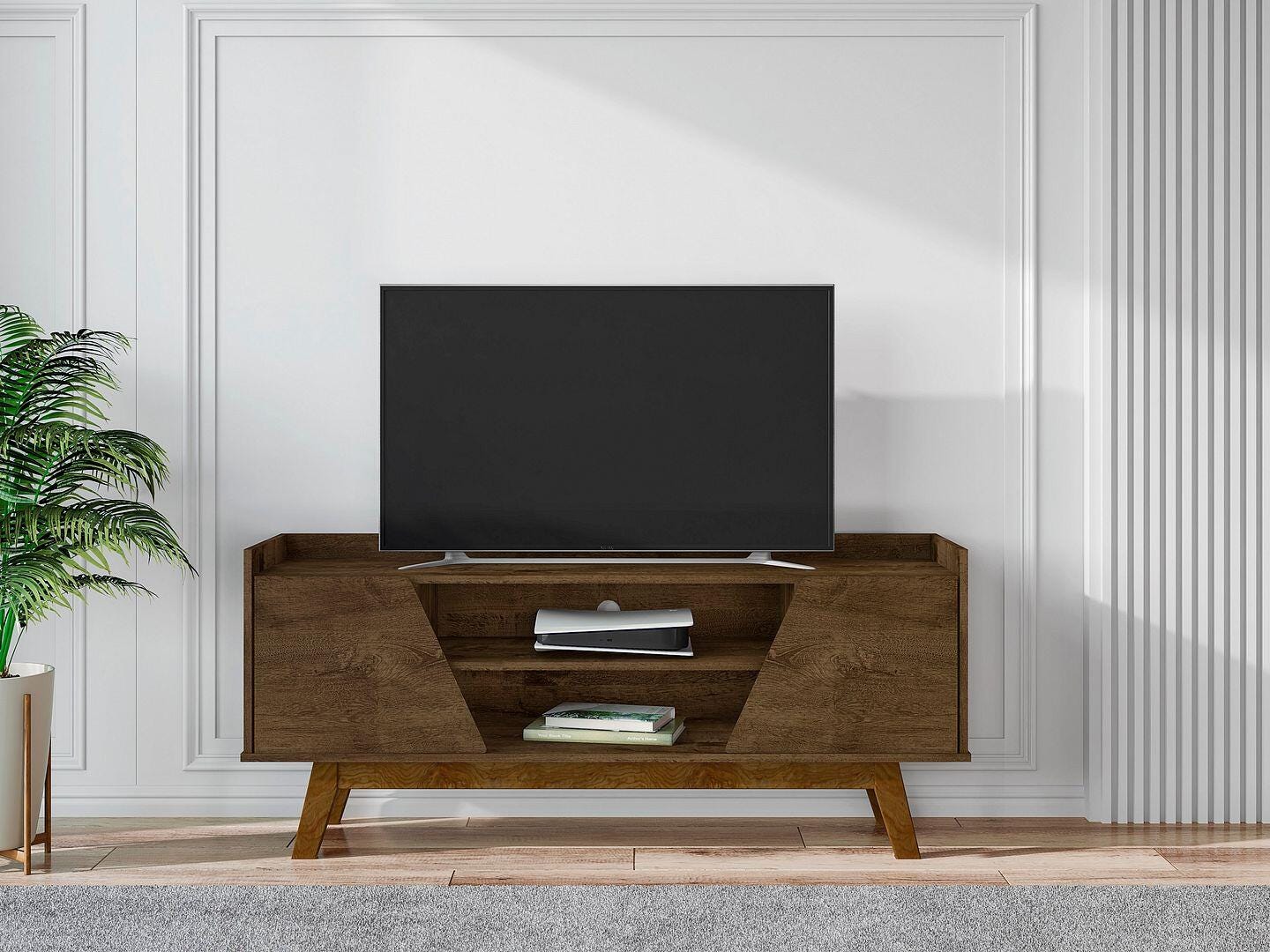 Manhattan Comfort Marcus 53" TV Stand, Rustic Brown, large