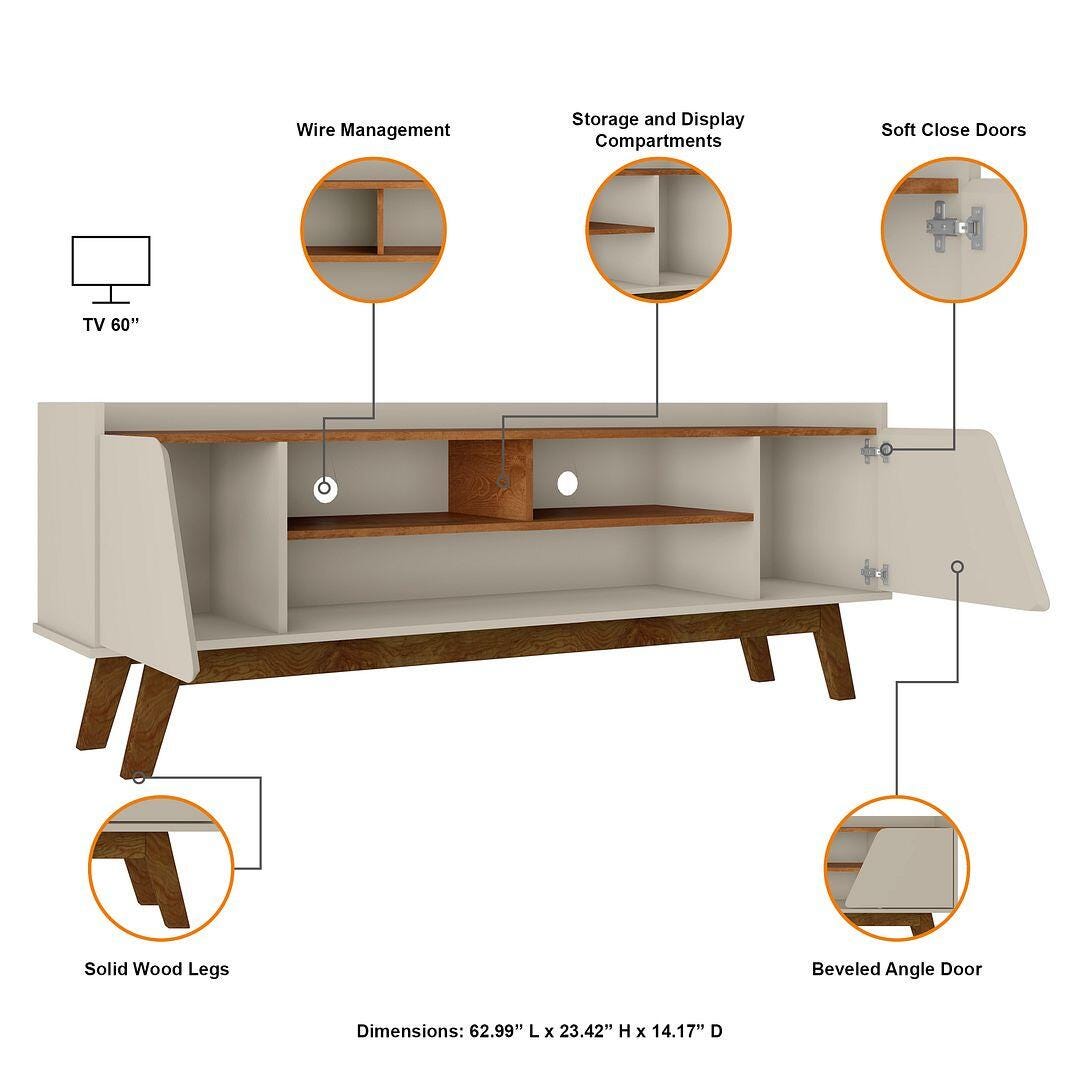 Manhattan Comfort Marcus 63" TV Stand, Off White/Natural, large