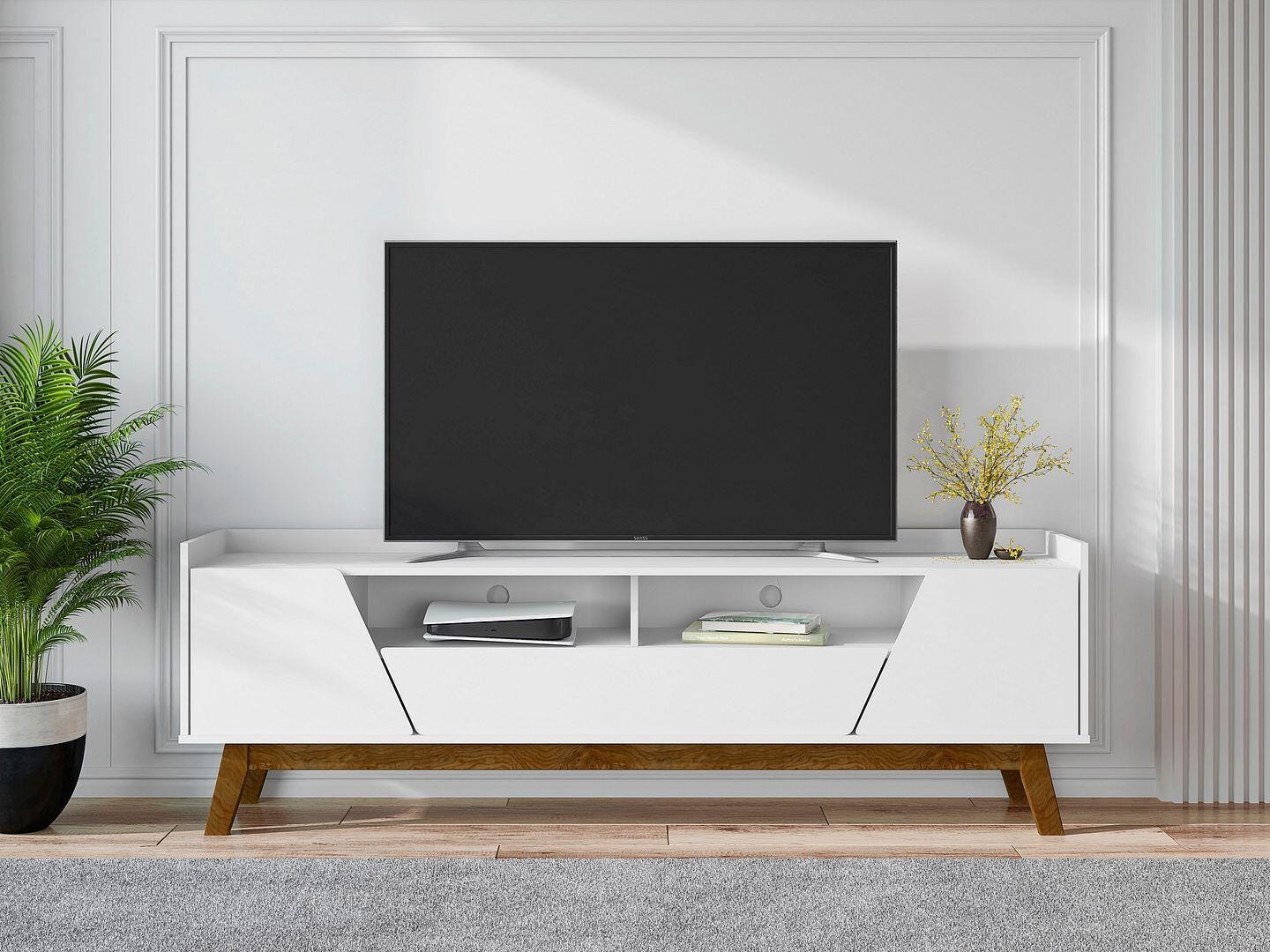 Manhattan Comfort Marcus 71" TV Stand, White, large