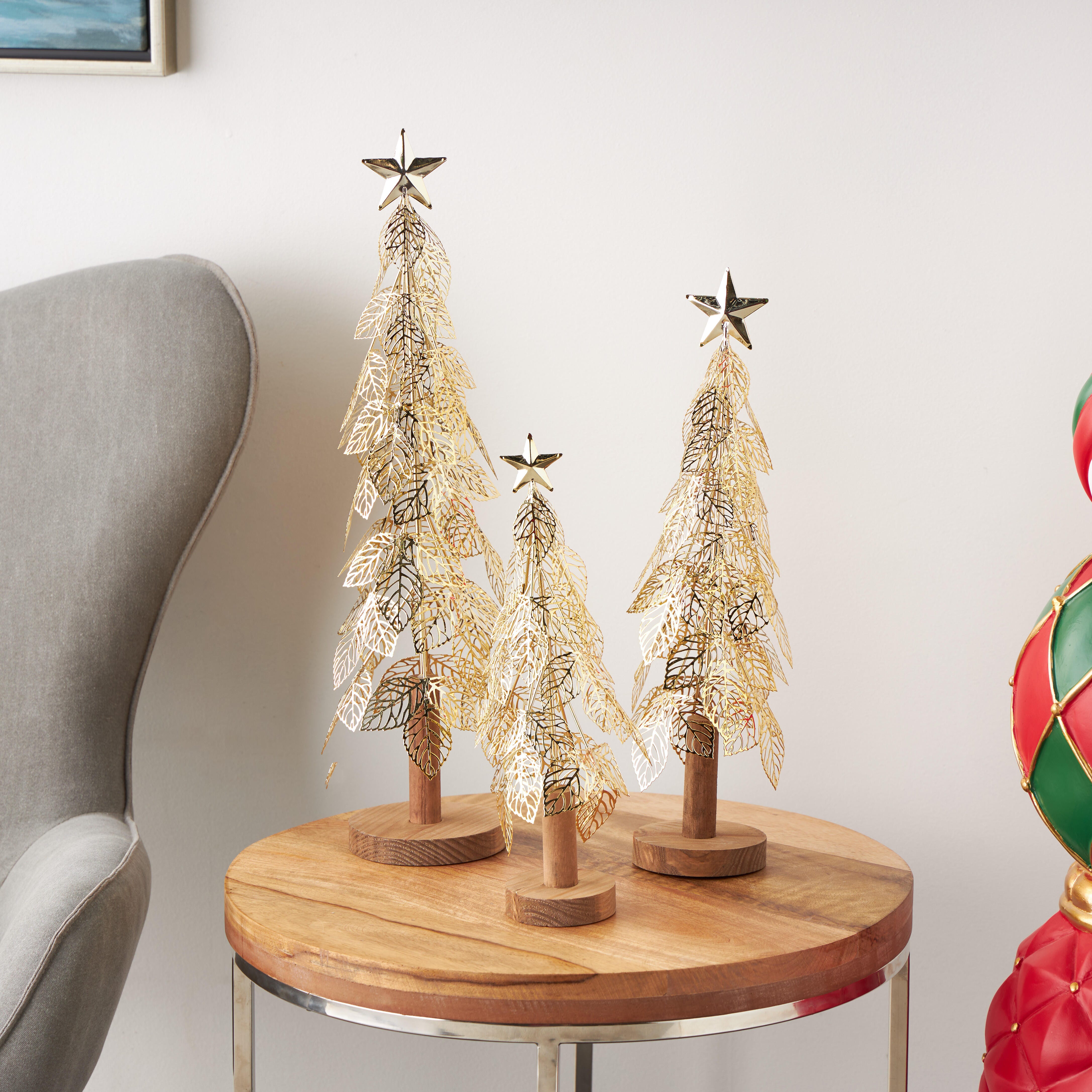 Bayberry Lane Cutout Leaf Christmas Sculpture Set of 3, , rollover