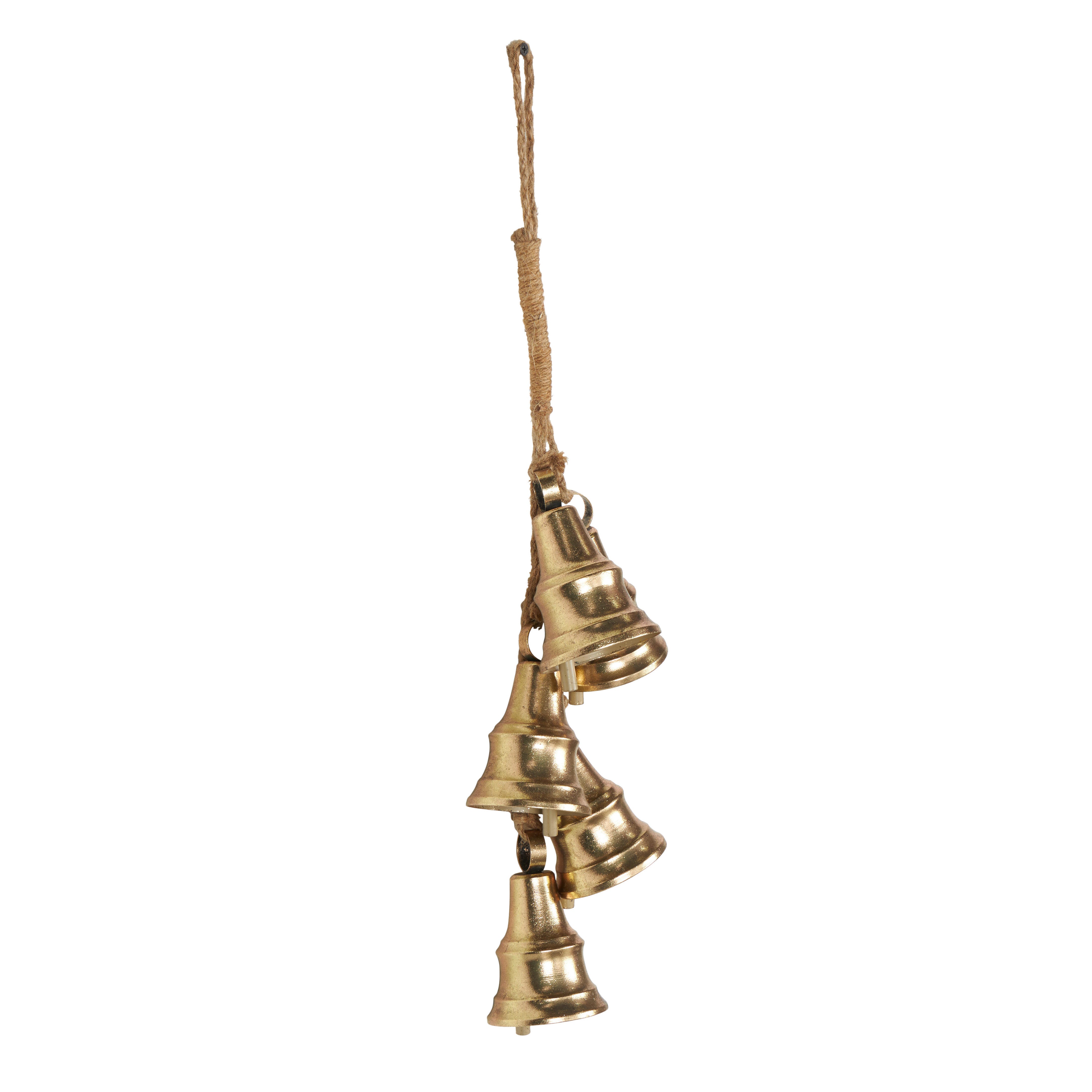 Bayberry Lane 5 Cluster Bells with Hanging Rope, Gold, large