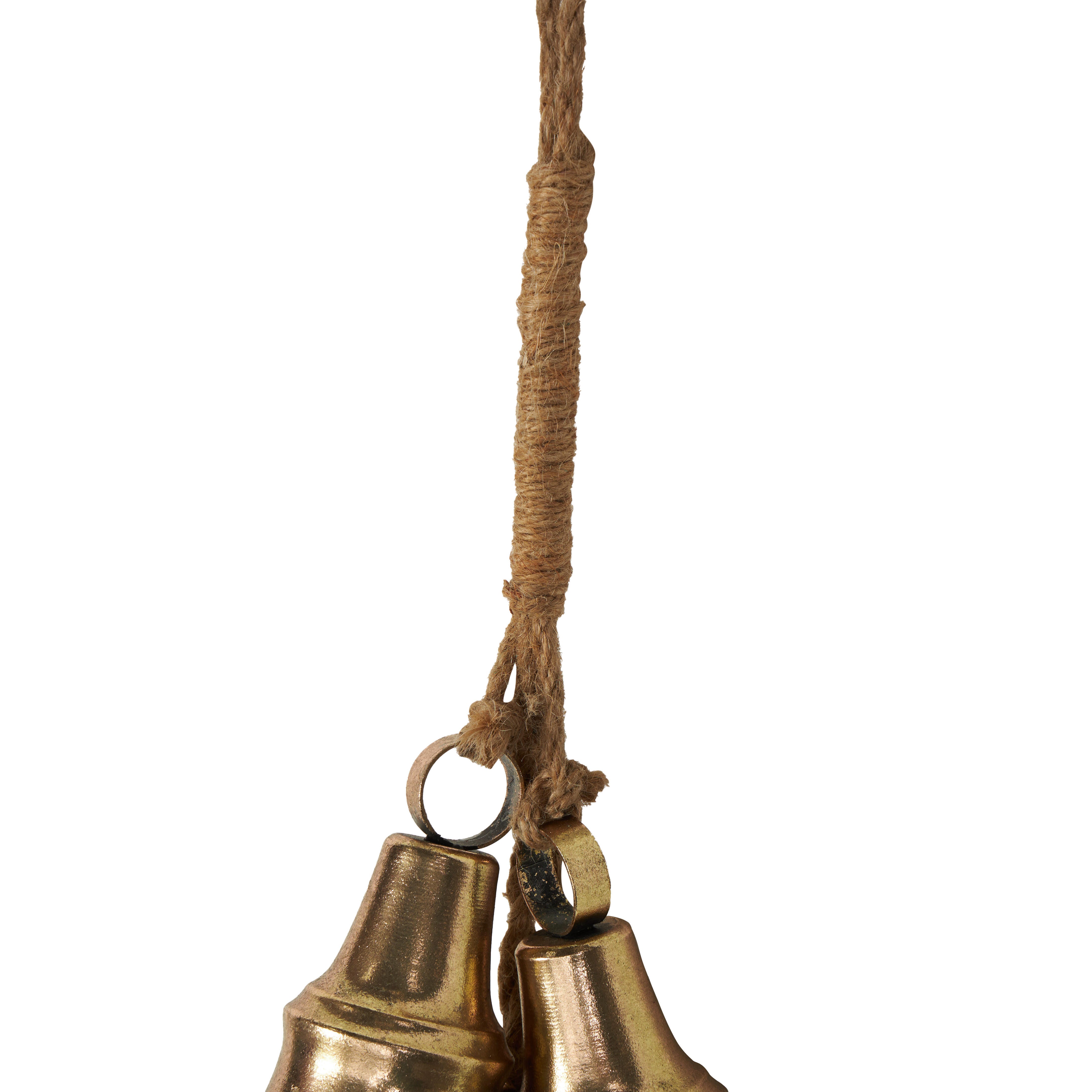 Bayberry Lane 5 Cluster Bells with Hanging Rope, Gold, large