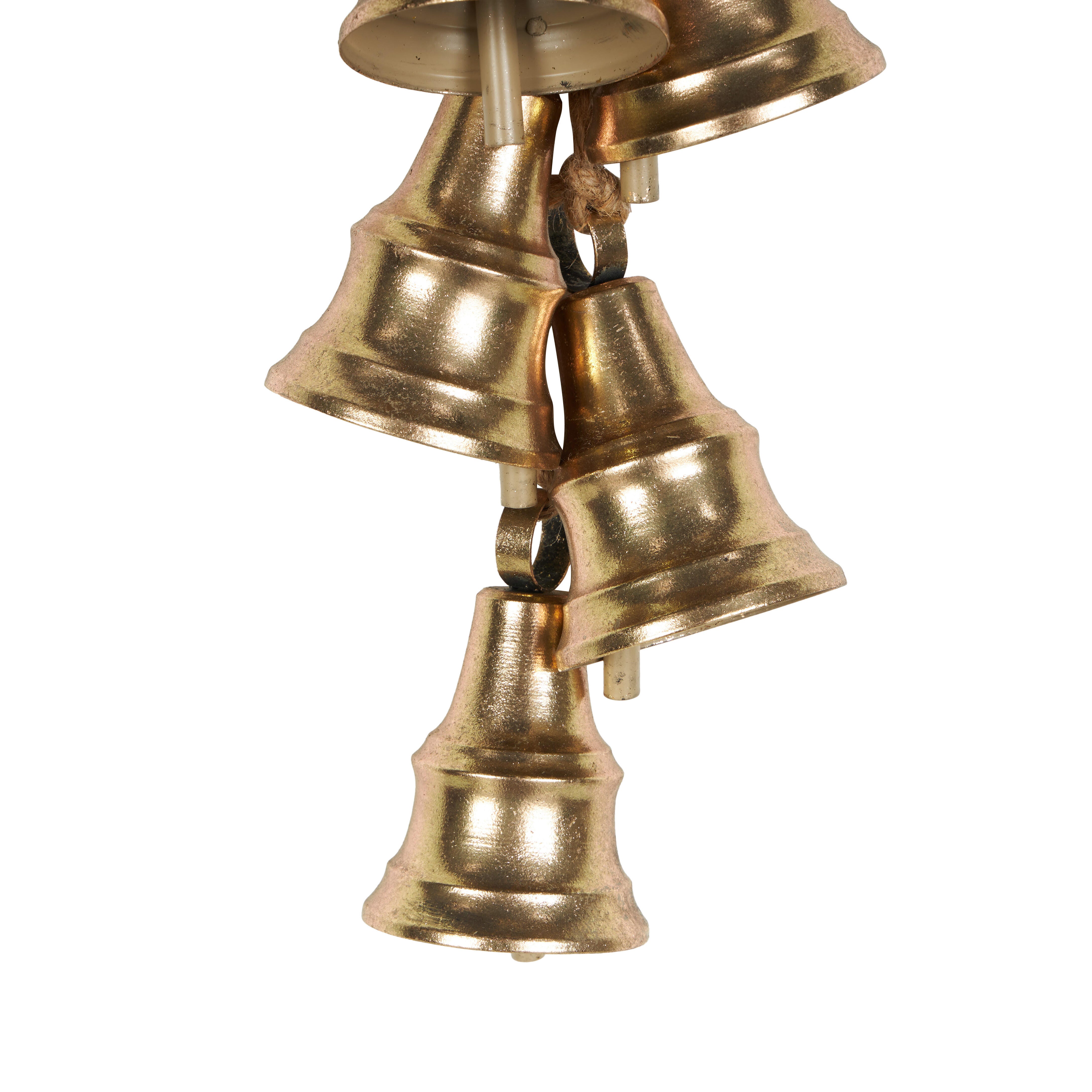 Bayberry Lane 5 Cluster Bells with Hanging Rope, Gold, large
