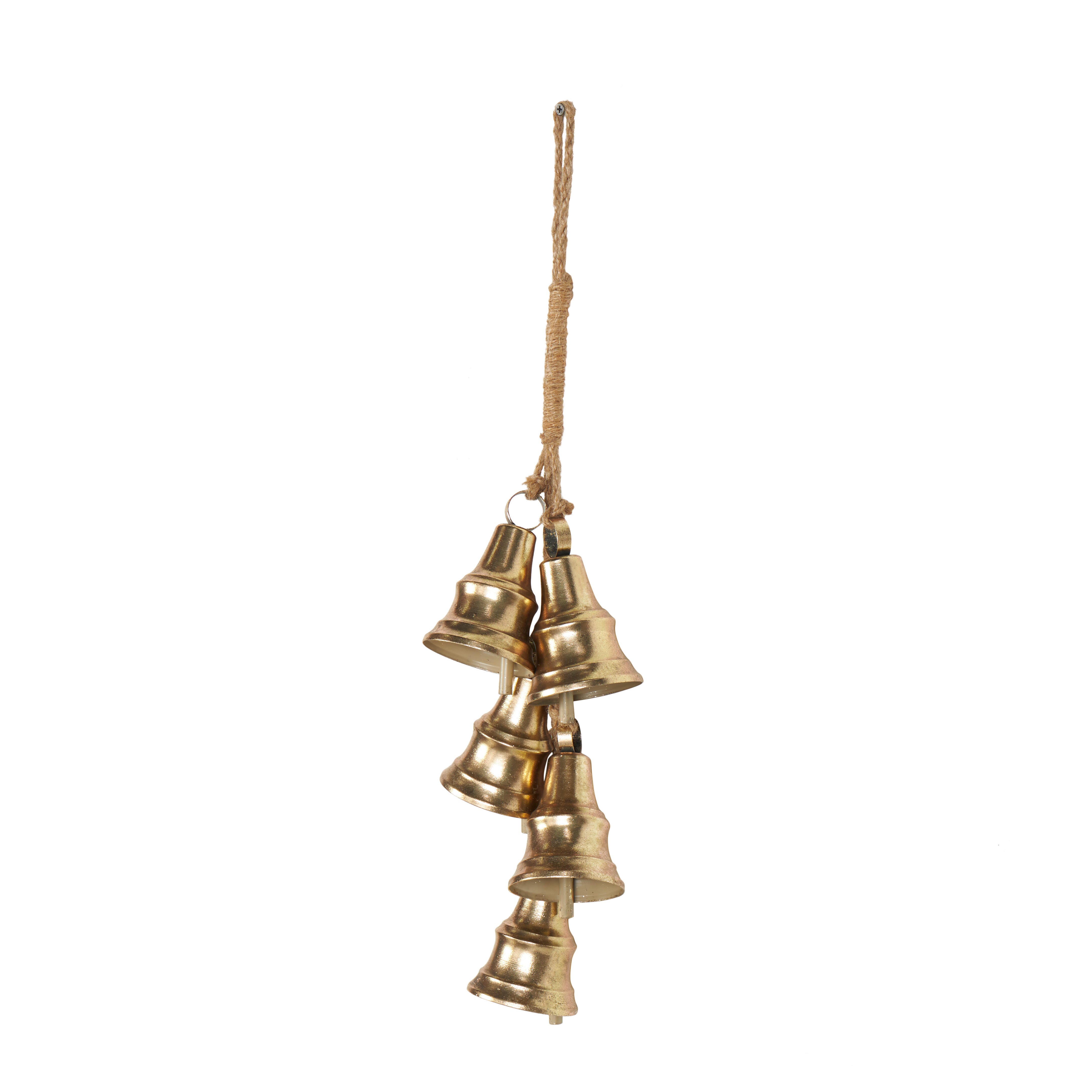 Bayberry Lane 5 Cluster Bells with Hanging Rope, Gold, large