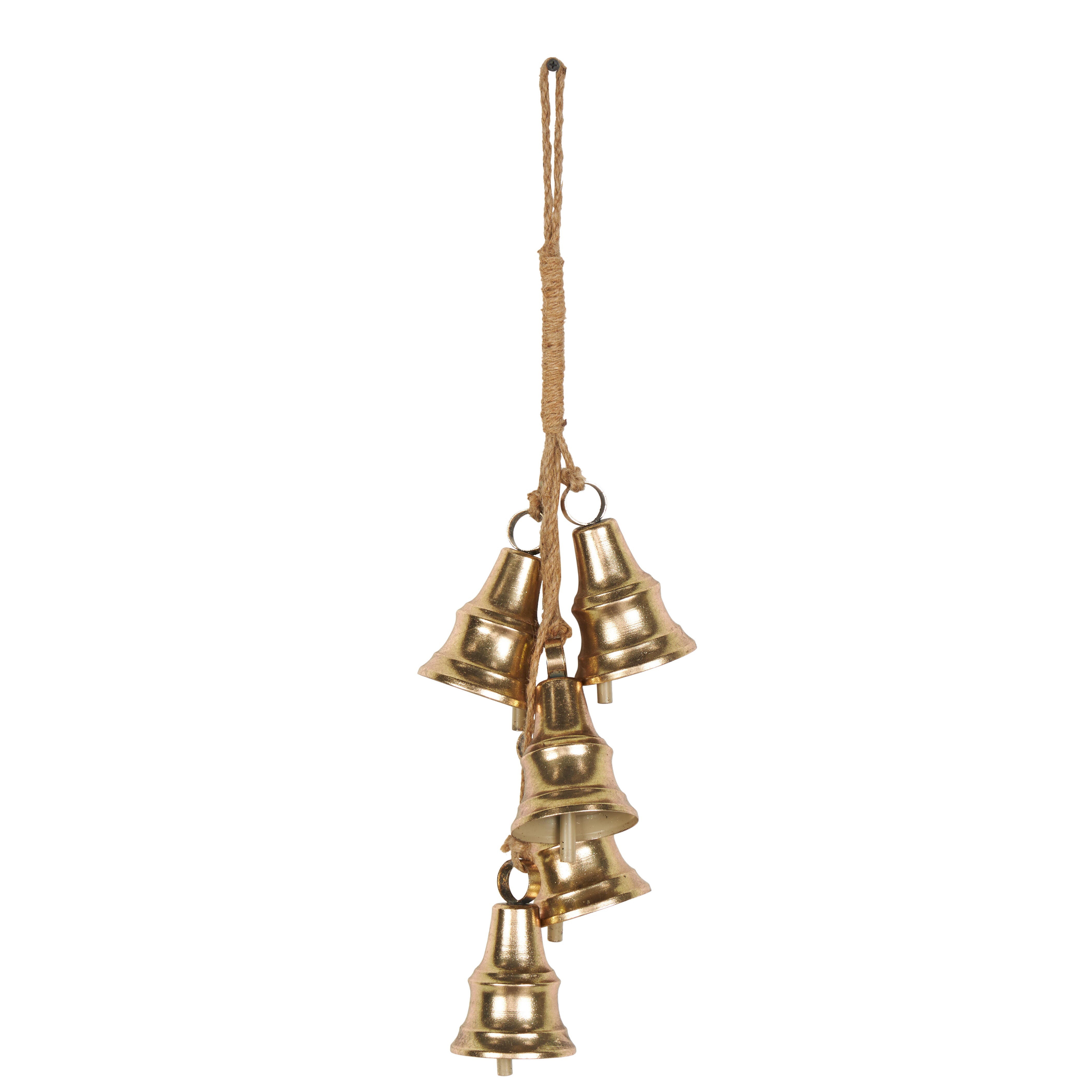 Bayberry Lane 5 Cluster Bells with Hanging Rope, Gold, large