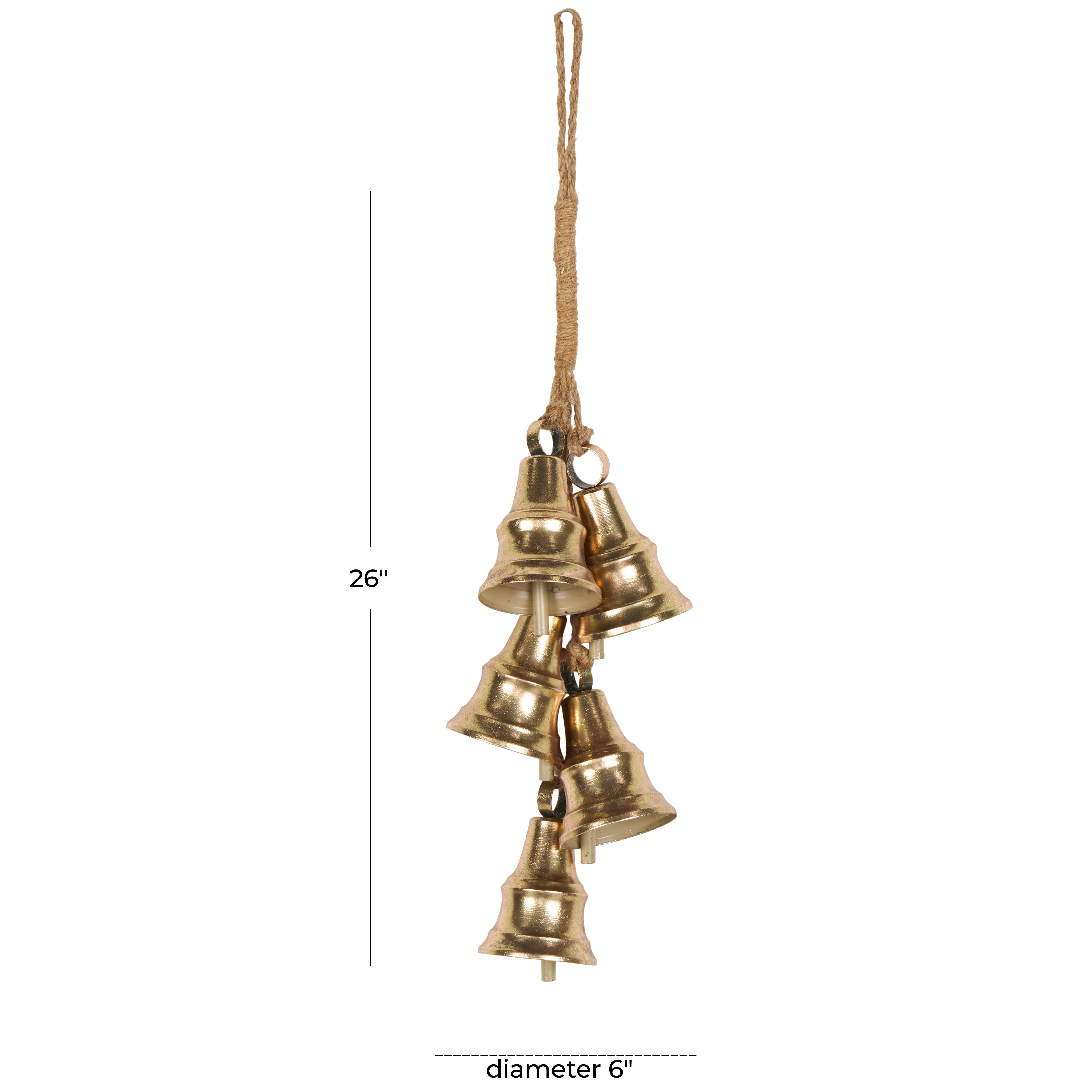 Bayberry Lane 5 Cluster Bells with Hanging Rope, Gold, large