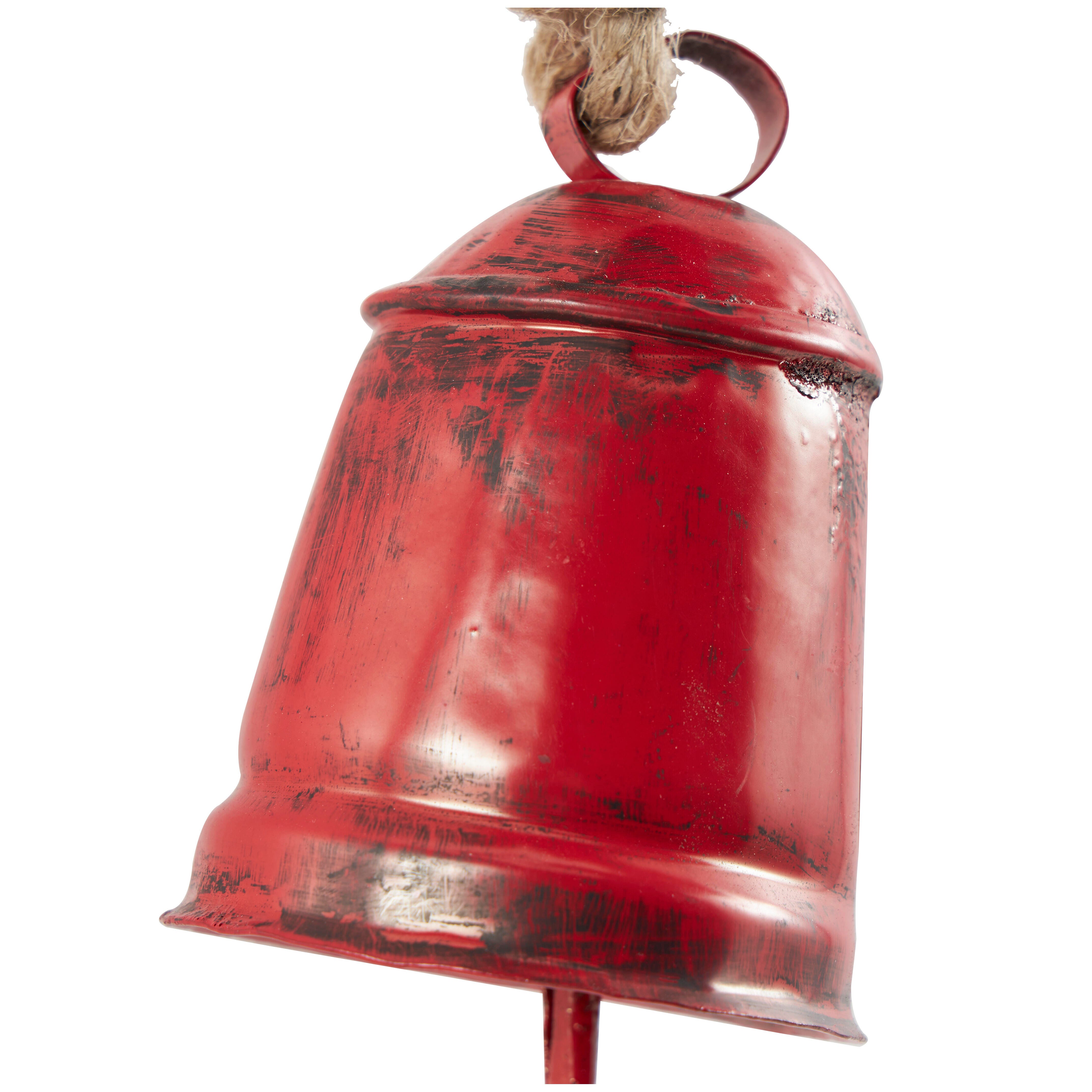 Bayberry Lane Tibetan 4  Cow Bells on Hanging Rope, Red, large