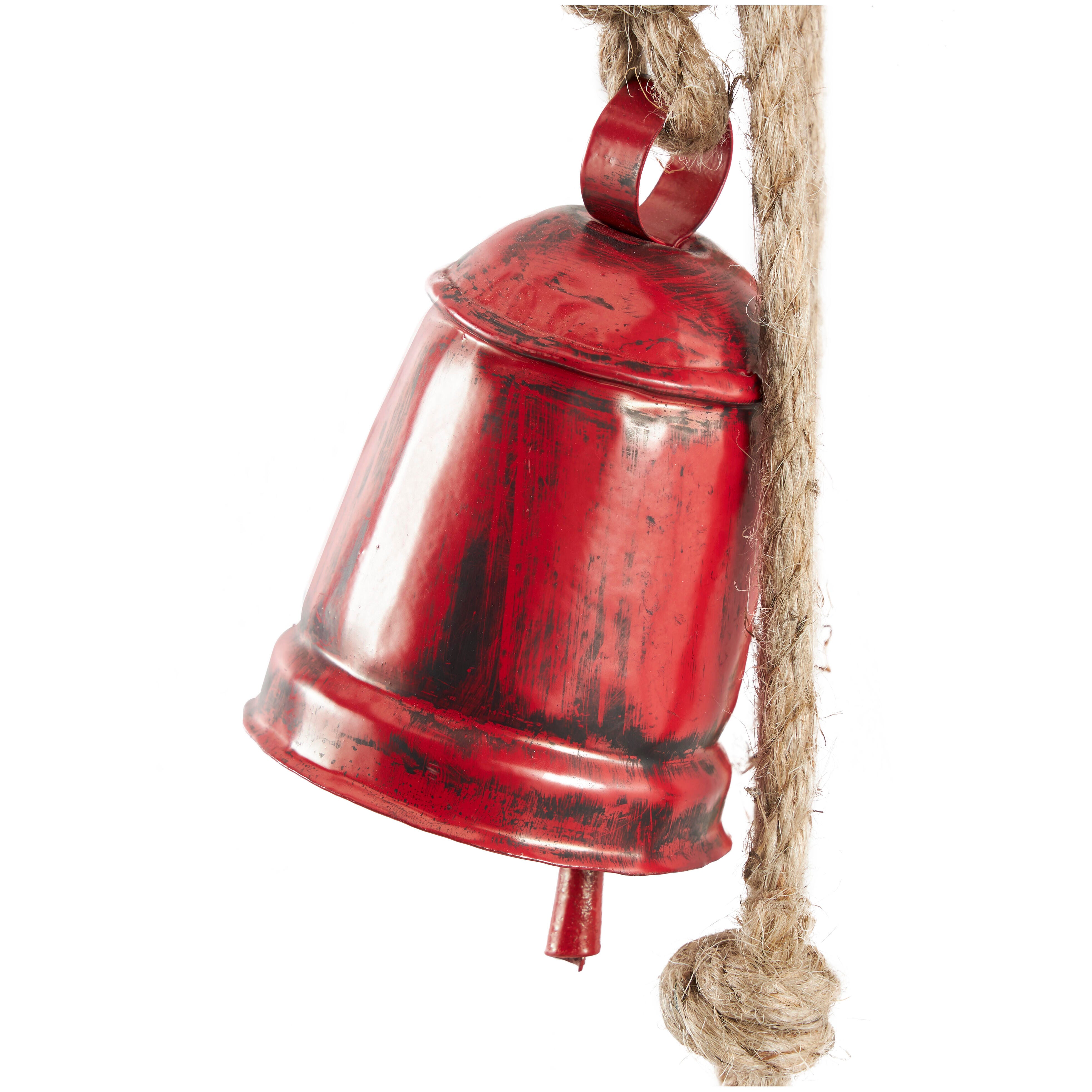Bayberry Lane Tibetan 4  Cow Bells on Hanging Rope, Red, large