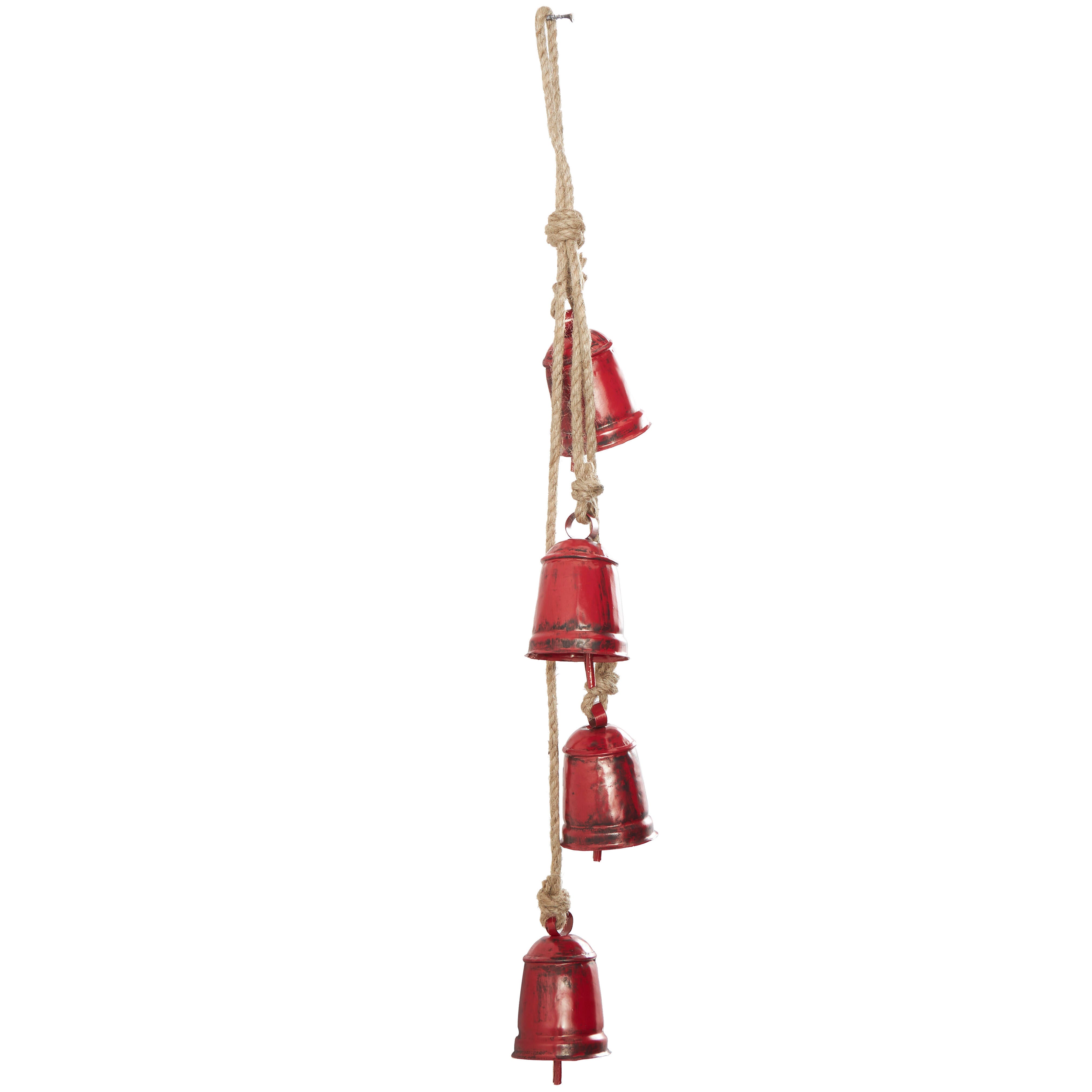 Bayberry Lane Tibetan 4  Cow Bells on Hanging Rope, Red, large