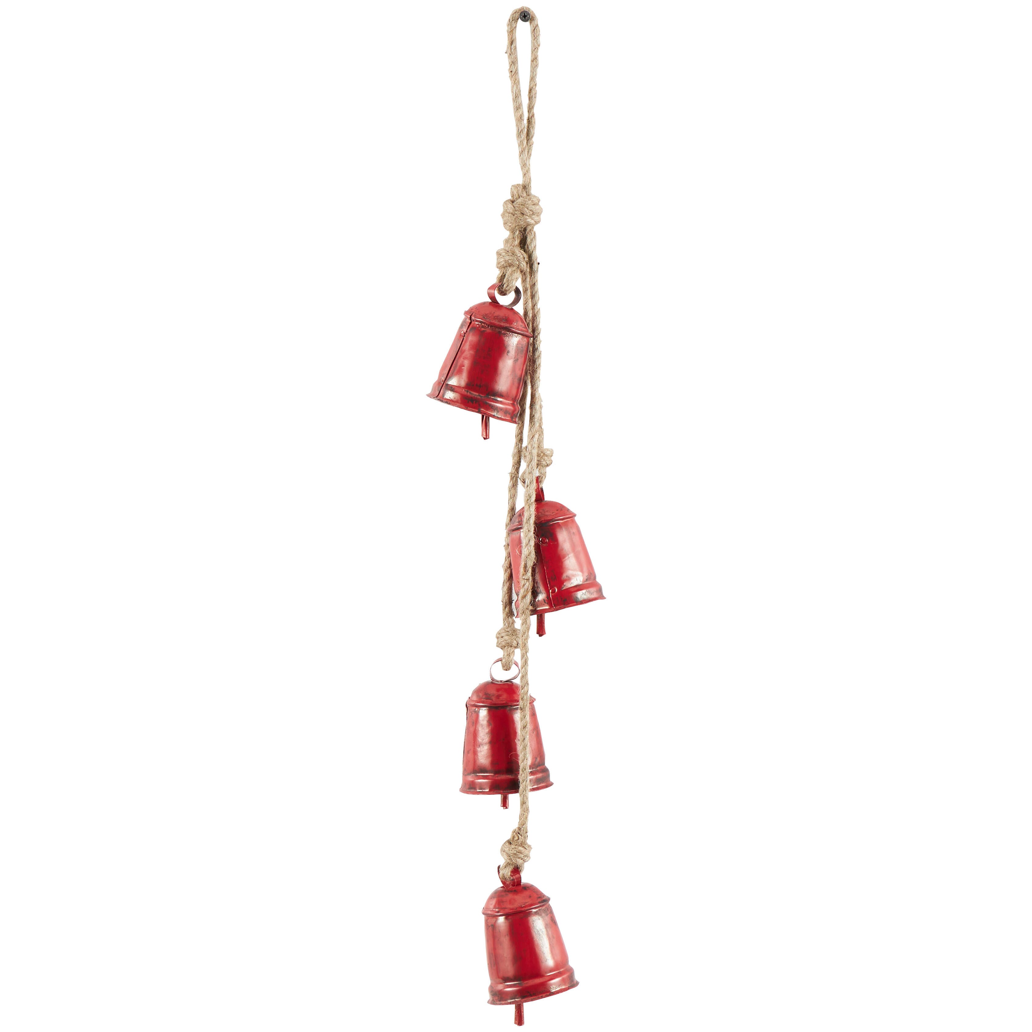 Bayberry Lane Tibetan 4  Cow Bells on Hanging Rope, Red, large