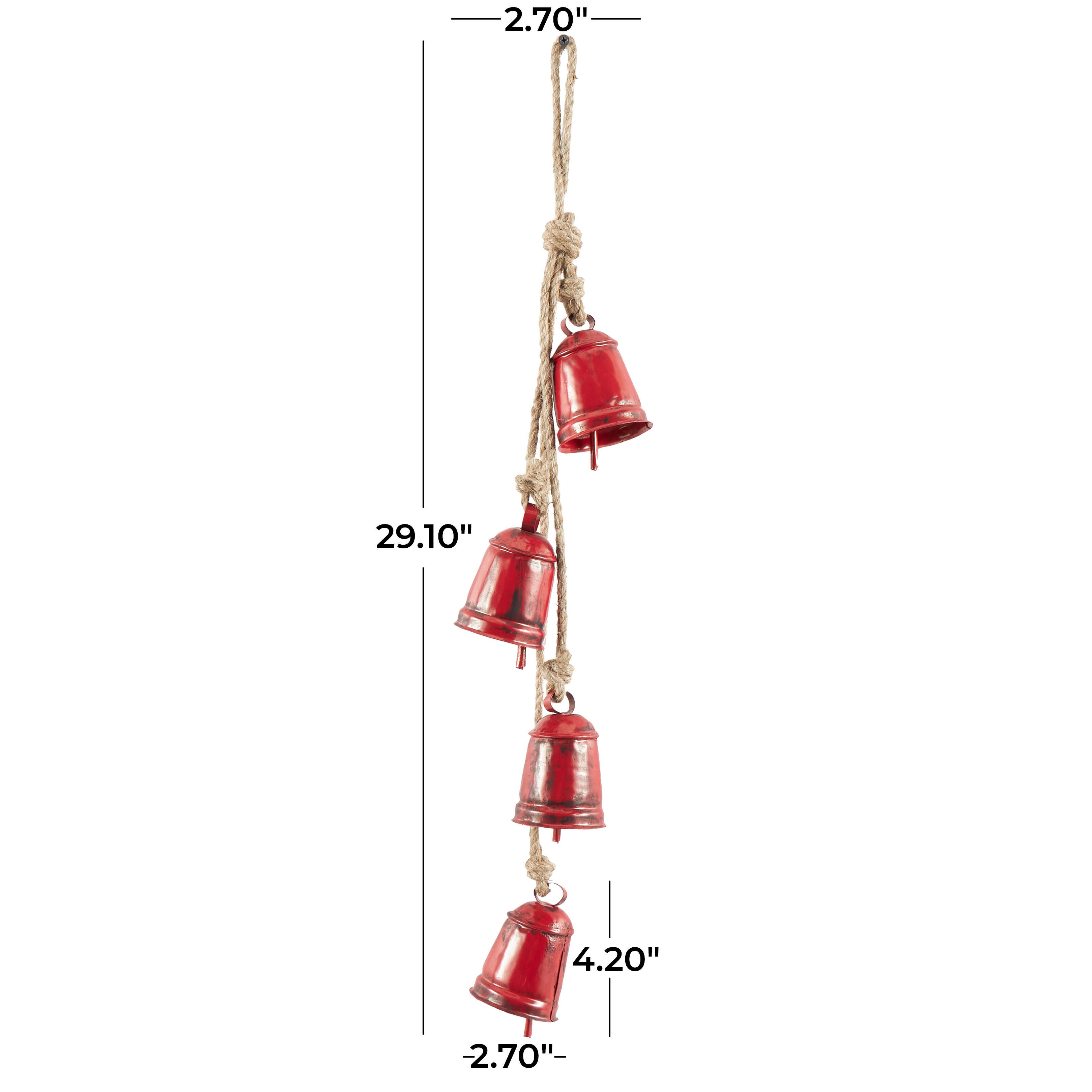Bayberry Lane Tibetan 4  Cow Bells on Hanging Rope, Red, large