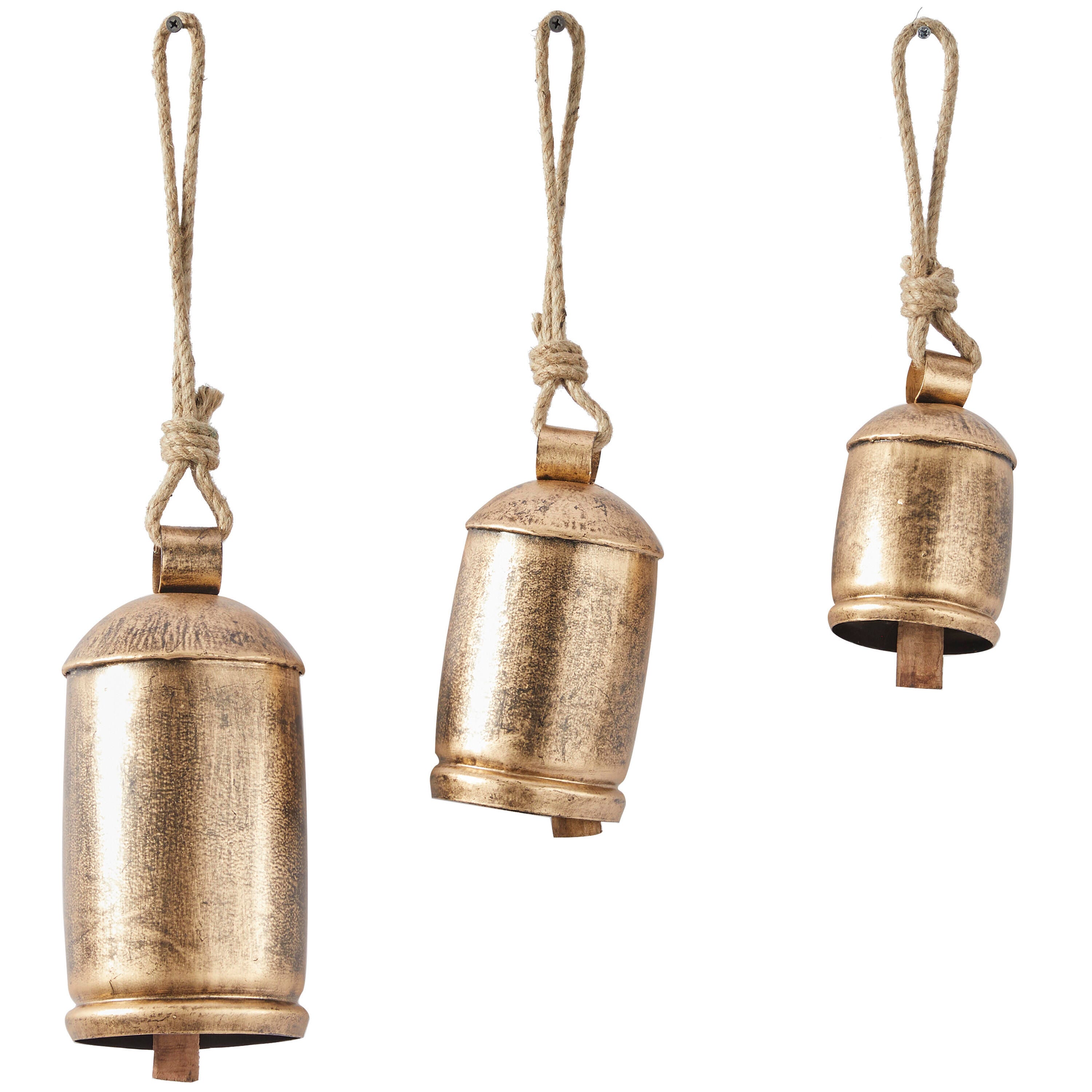 Bayberry Lane Cow Bells with Hanging Rope Set of 3, Metallic, large