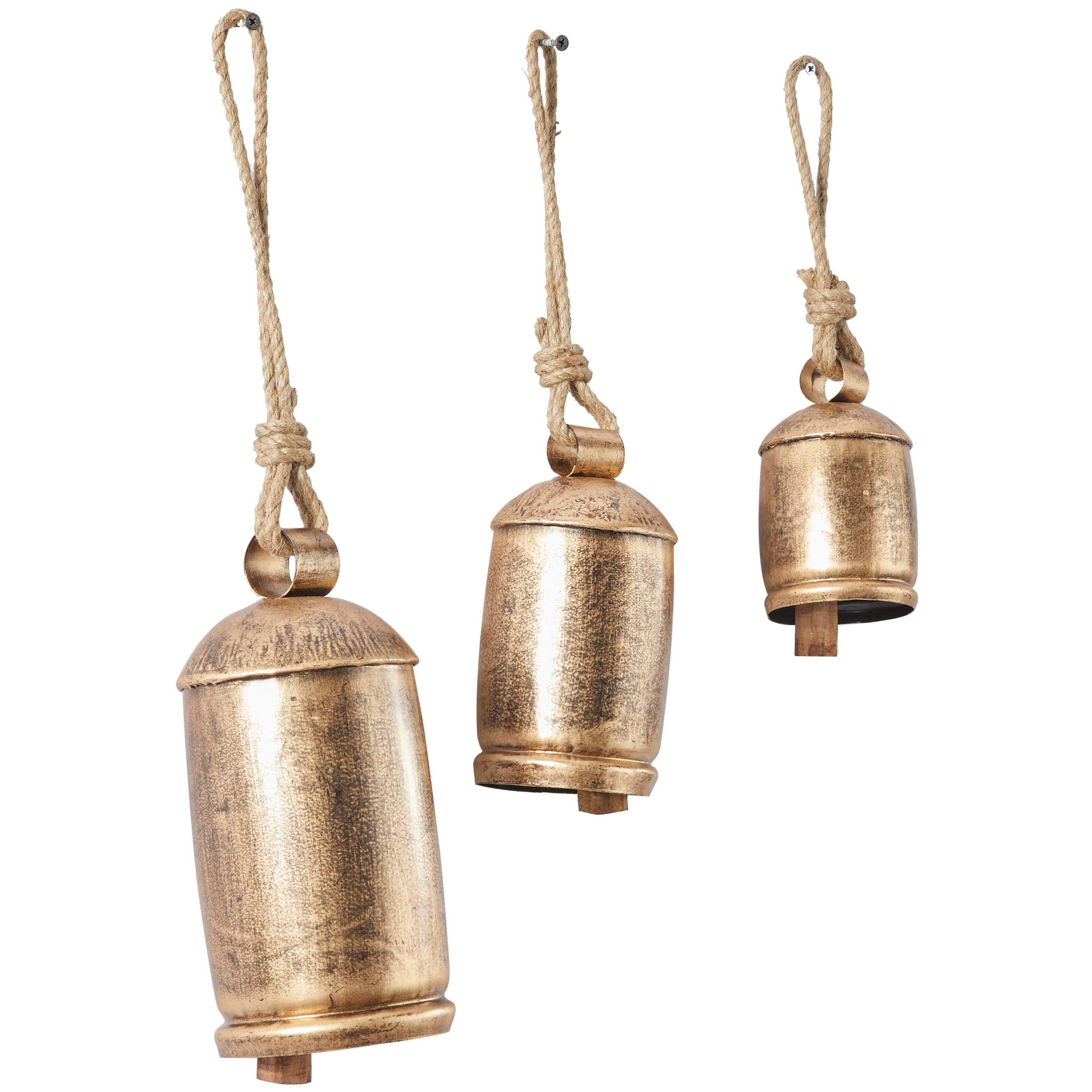 Bayberry Lane Cow Bells with Hanging Rope Set of 3, Metallic, large