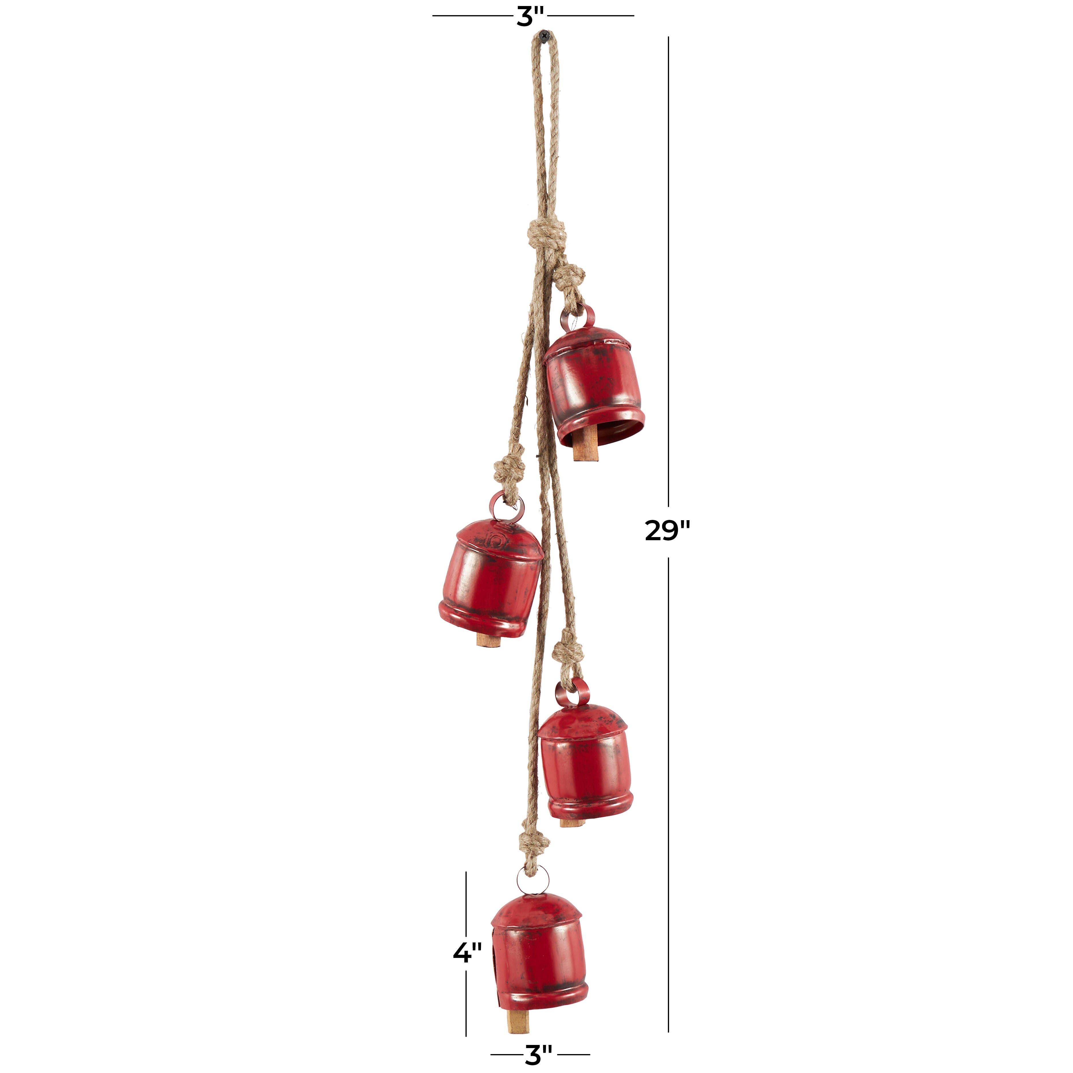 Bayberry Lane Tibetan Bells with 4 Bells on Rope, Red, large