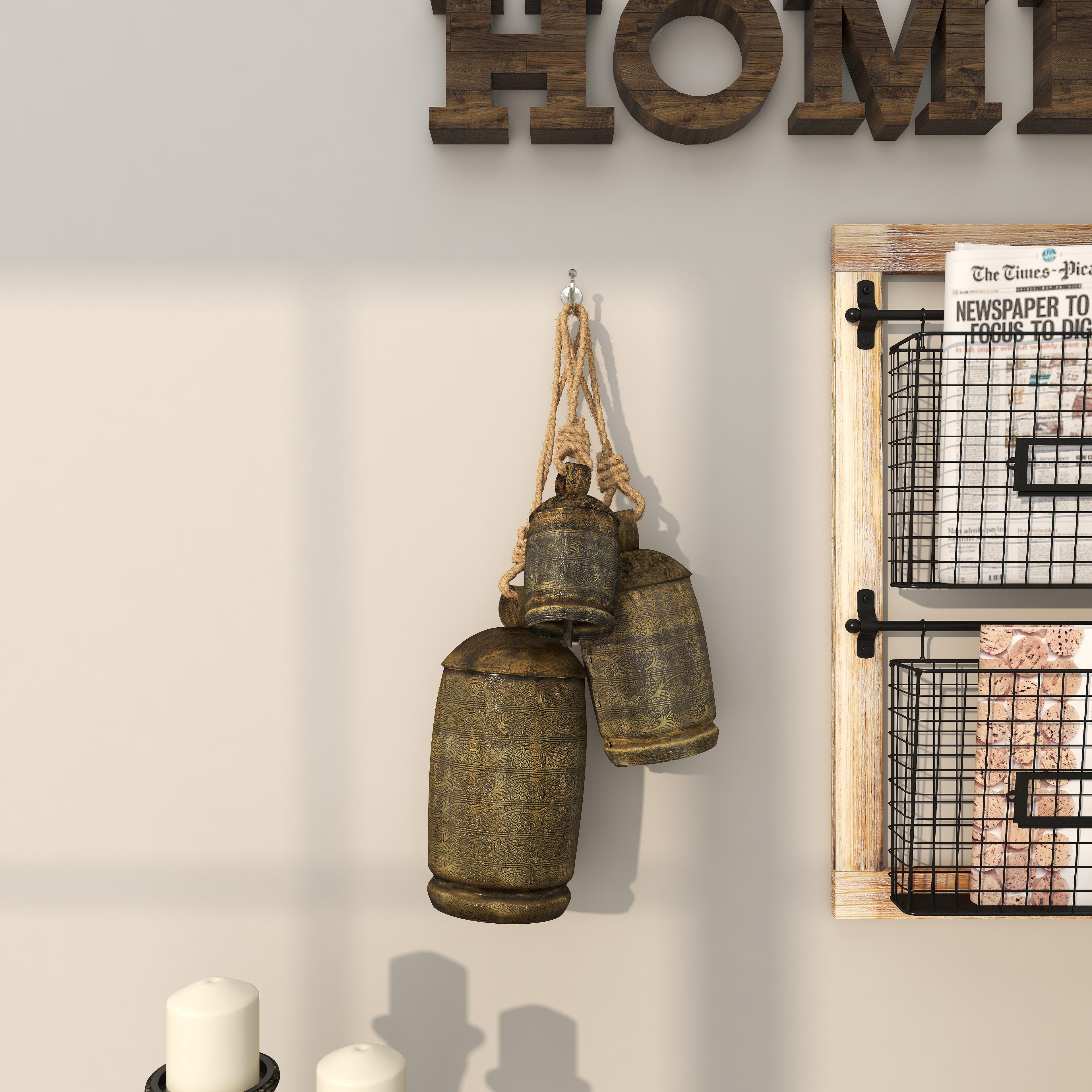 Bayberry Lane Cow Bells with Hanging Rope Set of 3, Bronze, large